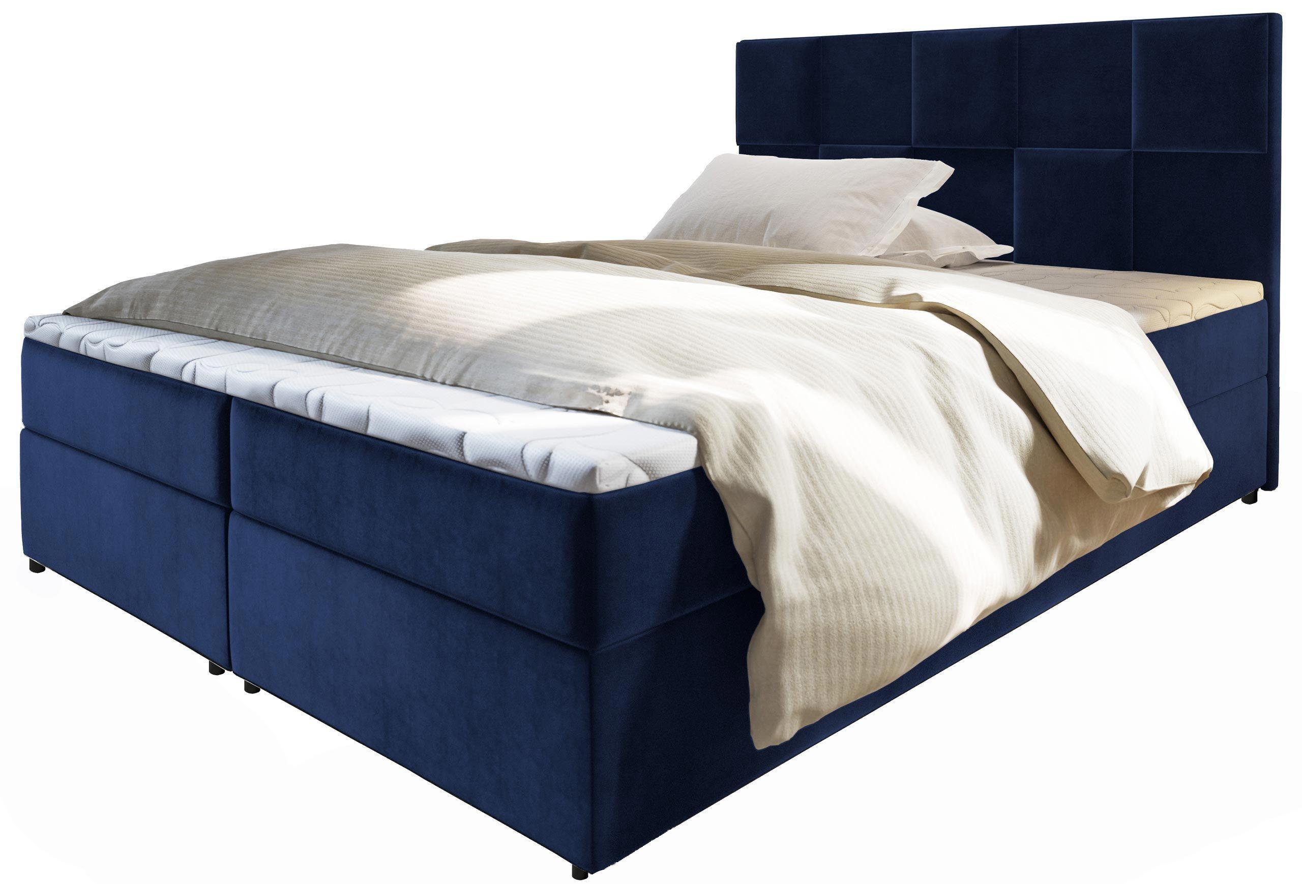BOXBETT PRATA 180x200 cm mit Matratze und Topper - Blau - Blau, Holz (180/200cm) - MASSENO
