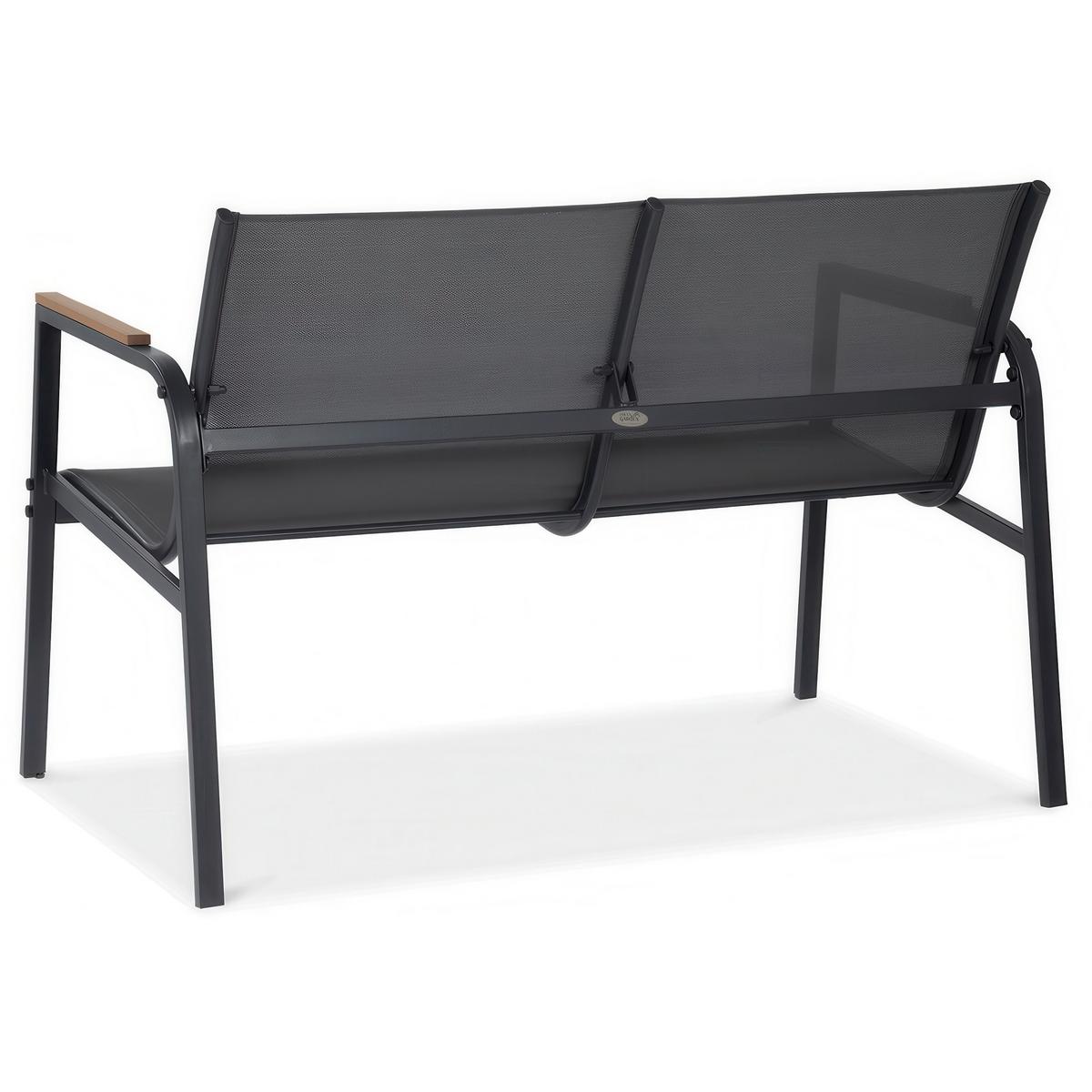 GARTENSET Thaiti, 2-Sitzer-Sofa + 2 Sessel + Couchtisch, Polywood-Armlehnen, Dunkelgrau - Dunkelgrau, Metall - Beautysofa