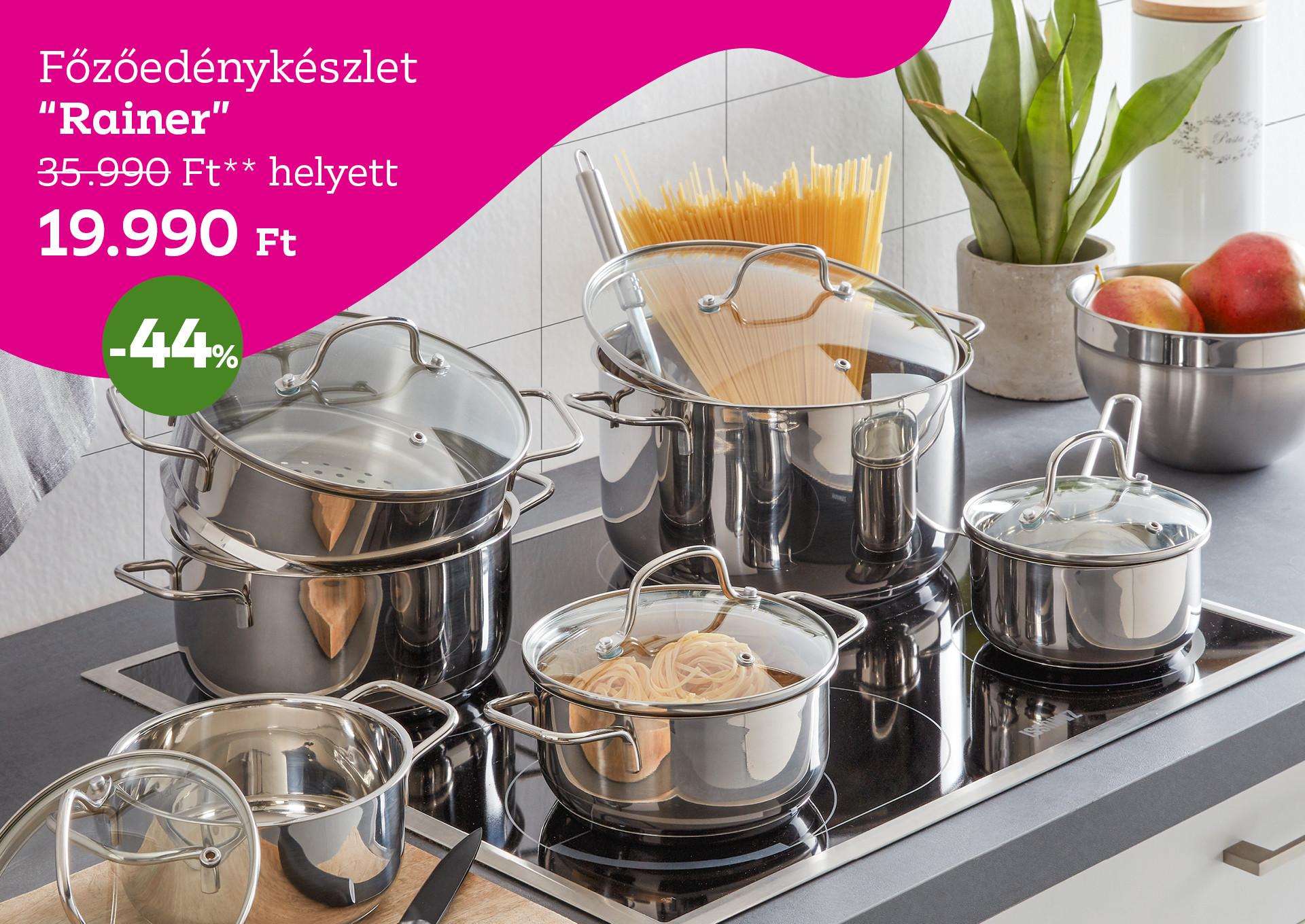 Főzőedénykészlet RAINER 35990 Forint helyett 19990 Forint, kedvezmény mértéke 44%