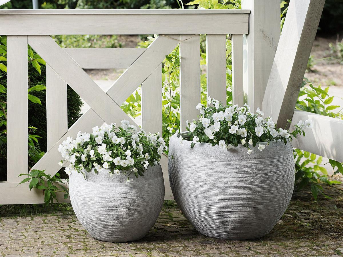 BLUMENTOPF weiß rund 38/38/30 cm Zakros - Weiß, Naturmaterialien (30cm) - Beliani