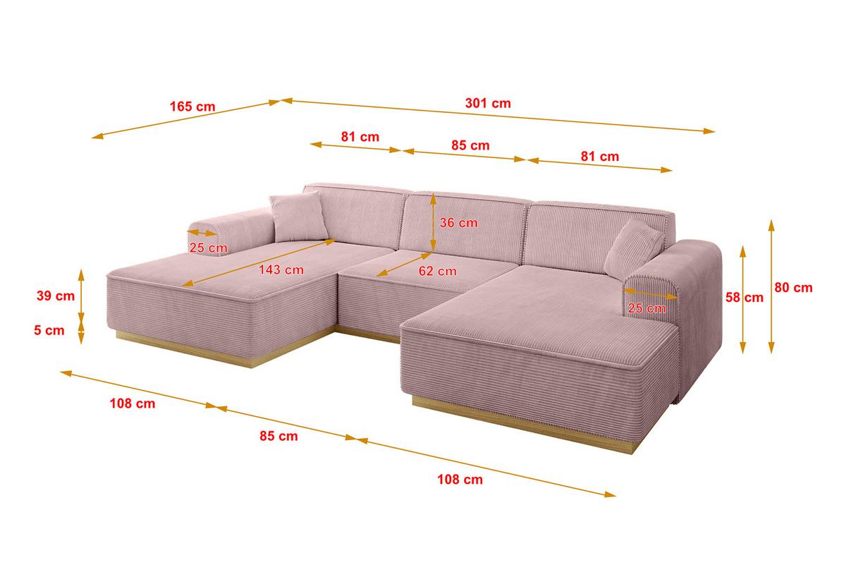 WOHNLANDSCHAFT IREA-U1-v2 - 301x165x80 cm Rosa - Rosa, Holzwerkstoff/Textil (301/80/165cm) - ALTDECOR