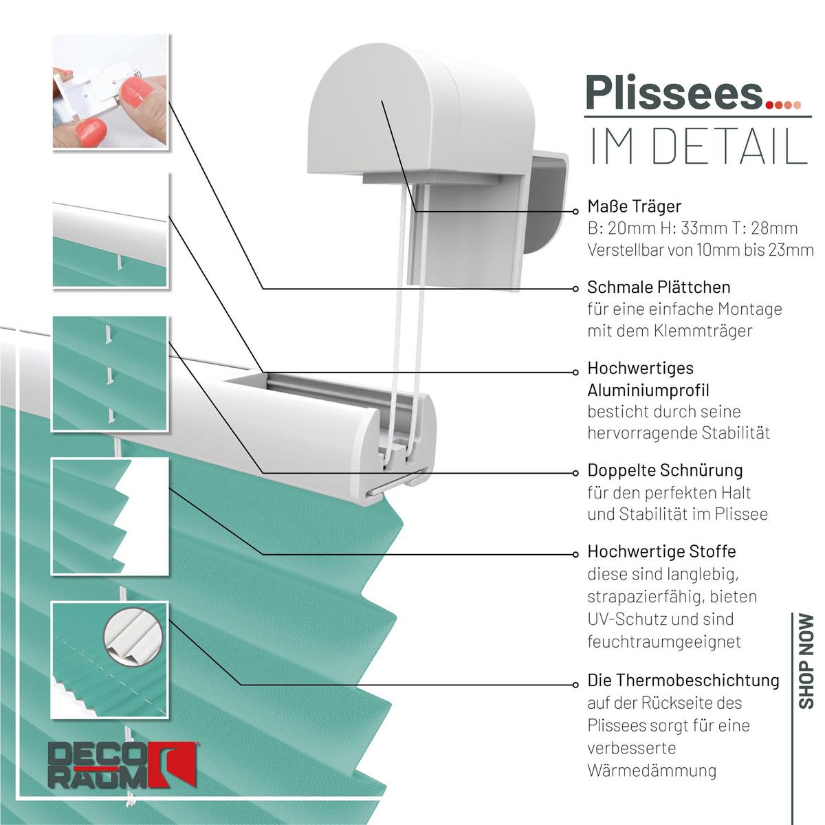 PLISSEE Thermo Basic 85 x 210cm Klemmfix ohne Bohren - Türkis, Textil (85/210/210cm) - Deco-Raum