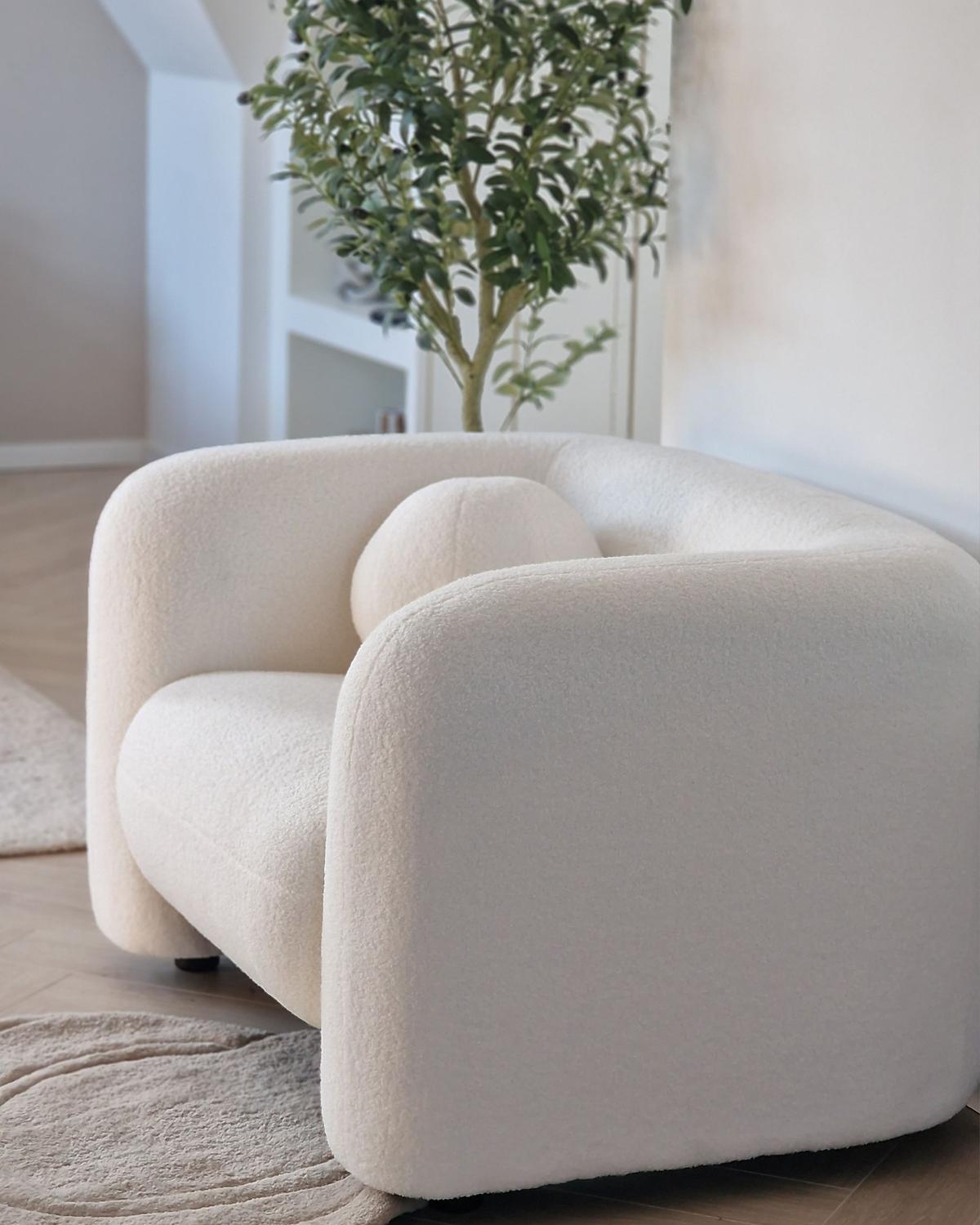 SESSEL Bouclé Weiß Leiren - Weiß, Textil (111/73/83cm) - Beliani