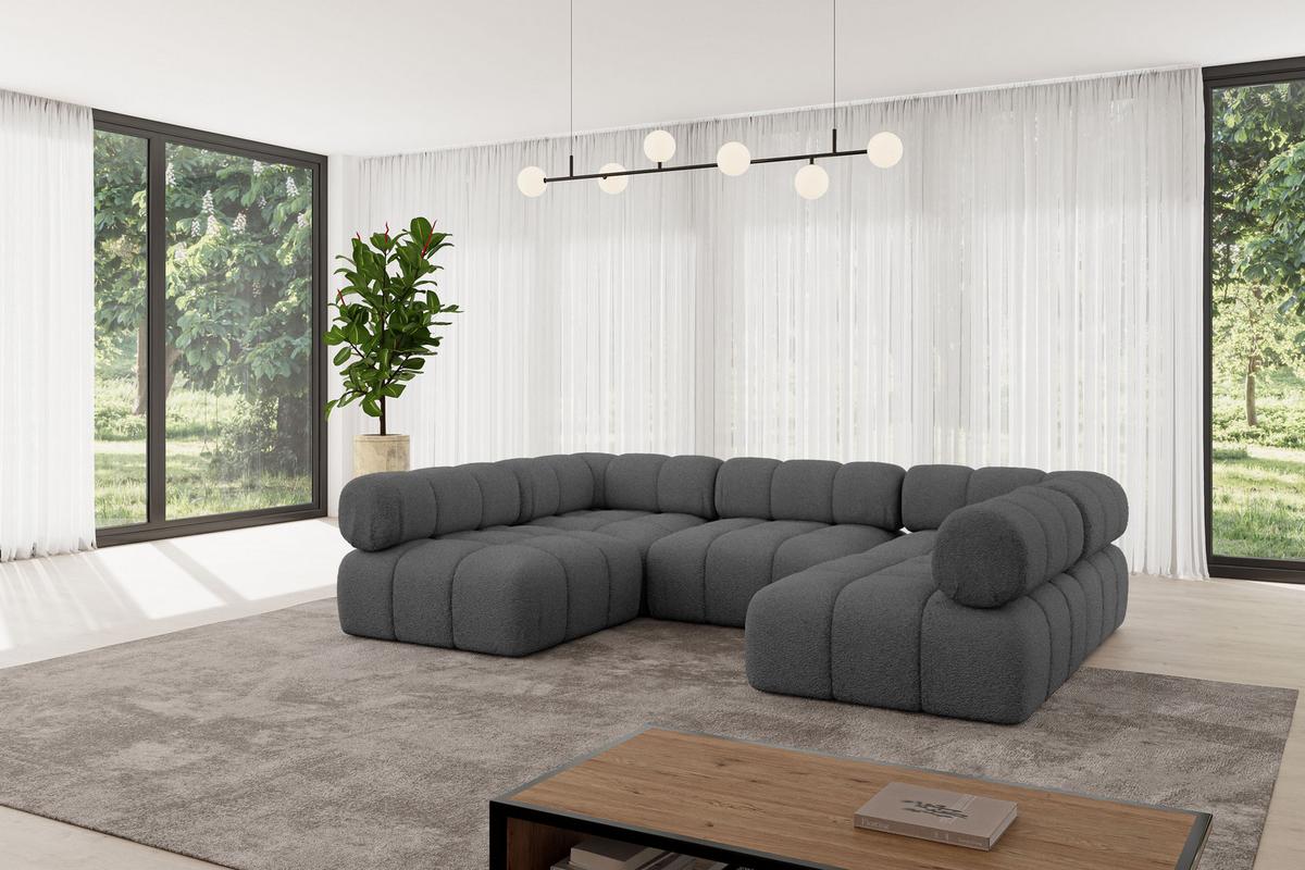 WOHNLANDSCHAFT modulares Sofa Garvo-U1 - 285x190x70 cm Grau Bouclé - Grau, Holzwerkstoff/Textil (285/70/190cm) - ALTDECOR