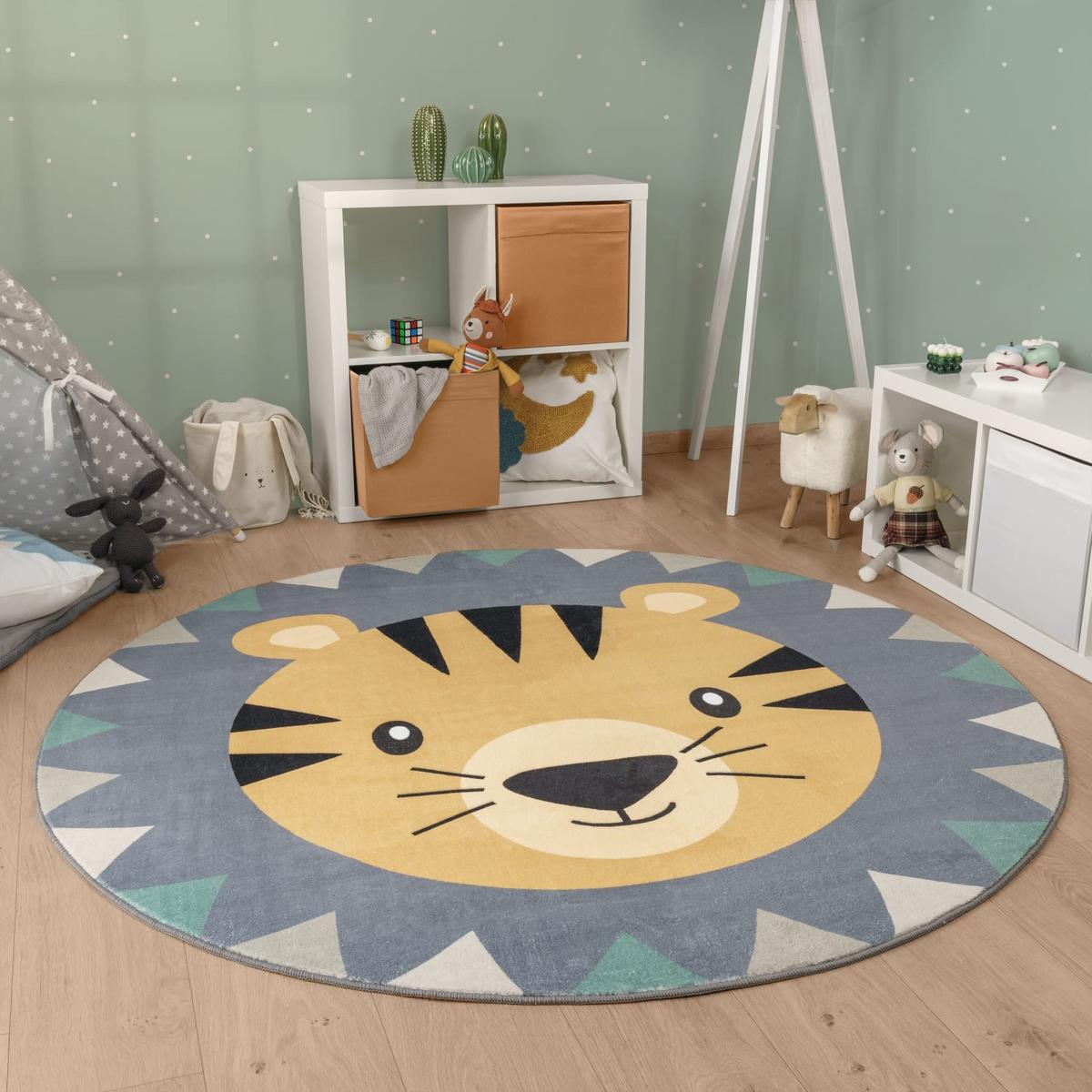 KINDERTEPPICH Waschbar, mit Löwen-Motiv, Mehrfarbig, Ø 160 cm - Multicolor, Textil (160/160cm) - KADIMA DESIGN