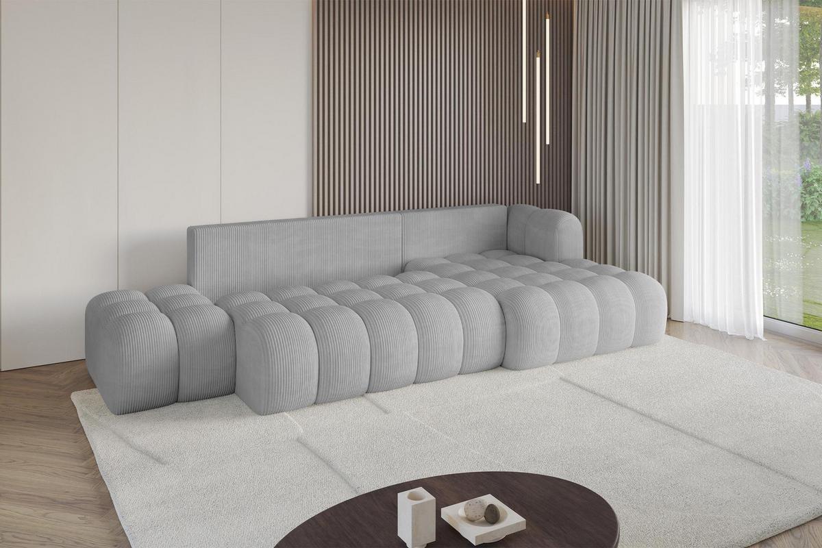 ECKSOFA mit Schlaffunktion Ottomane RECHTS OLEA-L2 321x164x75 Grau Cord - Chromfarben/Schwarz, Holzwerkstoff/Kunststoff (164/321cm) - ALTDECOR