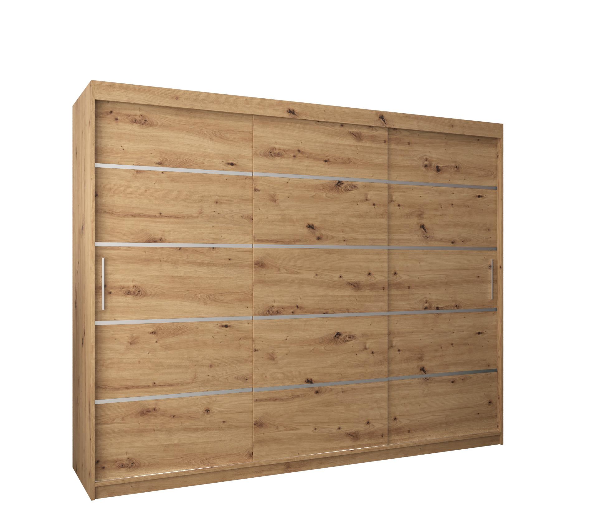 SCHWEBETÜRENSCHRANK 200/250/62 3-türig - Silberfarben/Eiche Artisan, Holz/Kunststoff (250/200/62cm) - MÖBEL KRYSPOL