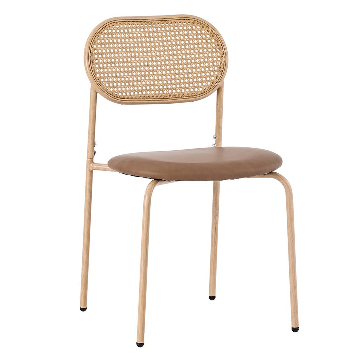 ESSZIMMERSTUHL Set 2er Braun PU & Rattan Polsterstuhl mit Metallbeinen - Braun, Kunststoff (46/80/48cm) - Urban Meuble