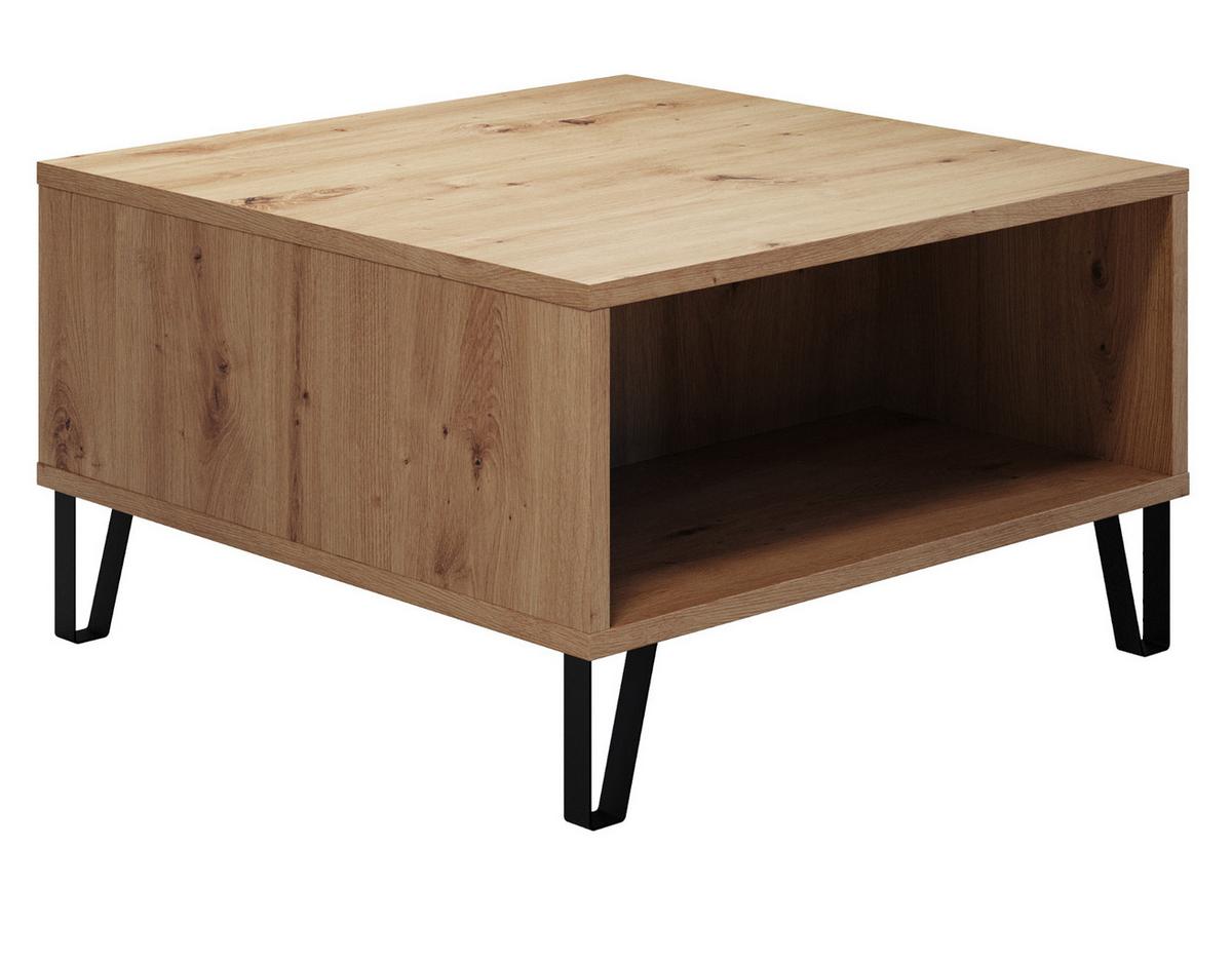 COUCHTISCH Eiche Artisan 60 x 60 cm quadratisch, Beistelltisch mit Ablage - Eichefarben/Schwarz, Holzwerkstoff/Metall (60/60/37cm) - Top.Furn