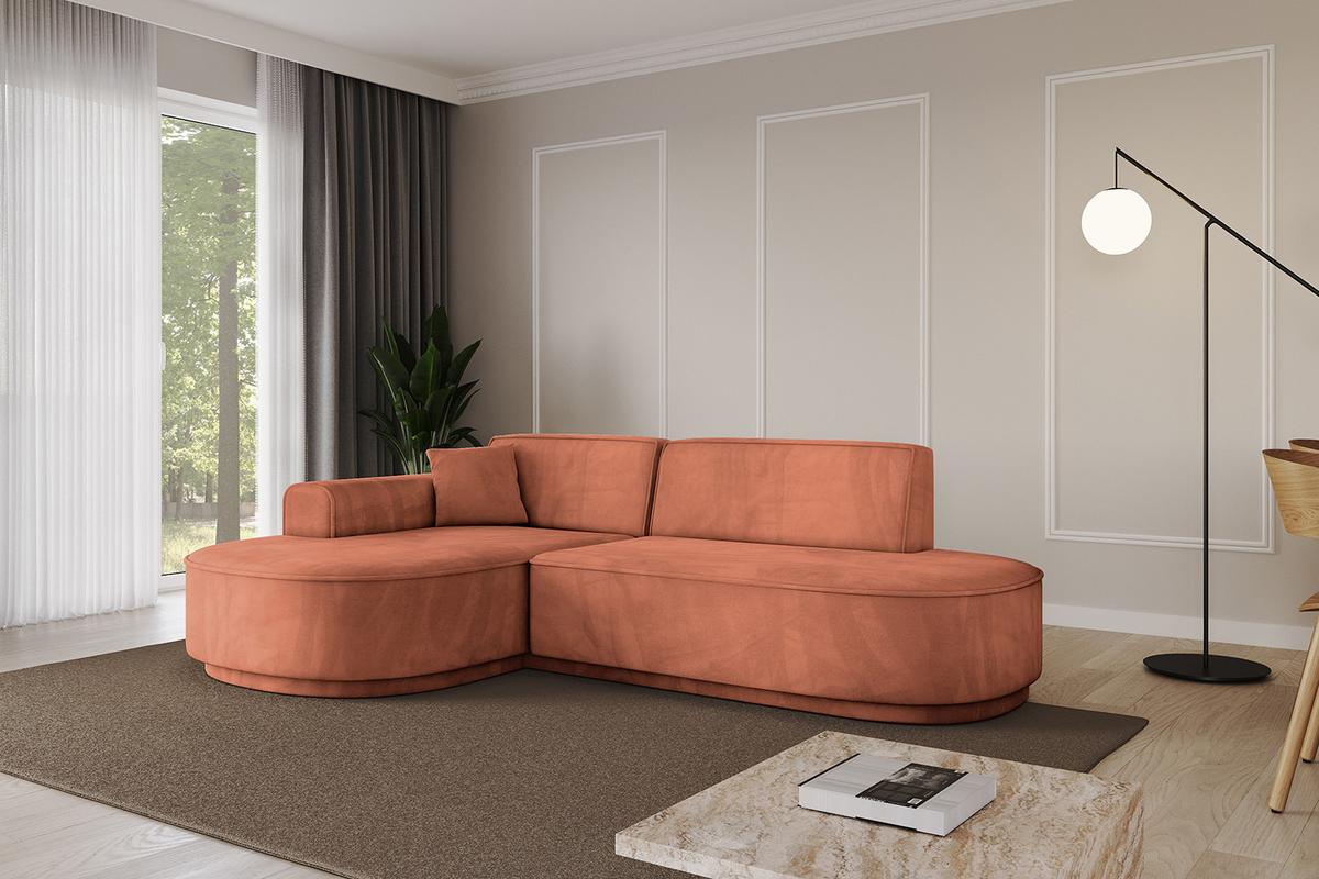 ECKSOFA Ottomane Links MARI-L1-v3 - 243x171x83 cm Koralle Velours - Koralle/Schwarz, Holzwerkstoff/Kunststoff (243/171cm) - ALTDECOR