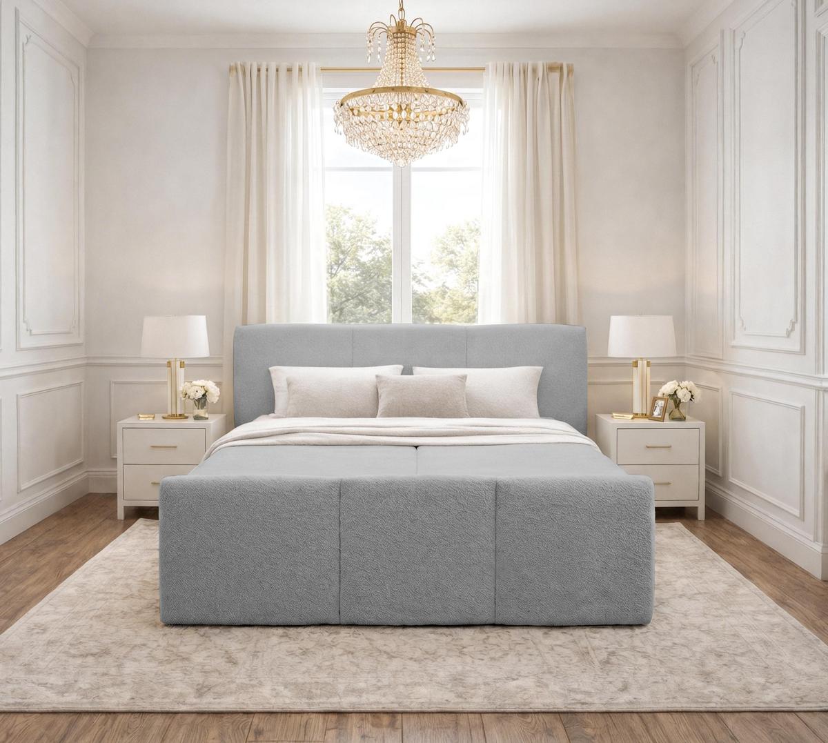 BOXBETT ANKARRA 180x200 cm mit Bettkasten und Matratze - Hellgrau + TOPPER - Hellgrau/Schwarz, Holz/Holzwerkstoff (180/200cm) - AX Living
