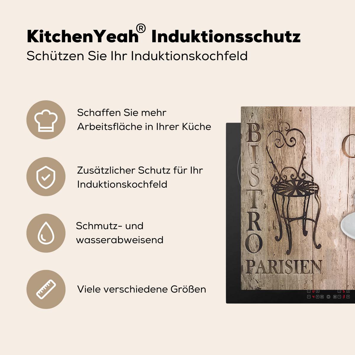 HERDABDECKPLATTE Bistro Parisien - Café - Kaffee - Jahrgang Induktionsmatte 78x78 cm - Cappuccino, Kunststoff (78/78/0.2cm) - MuchoWow