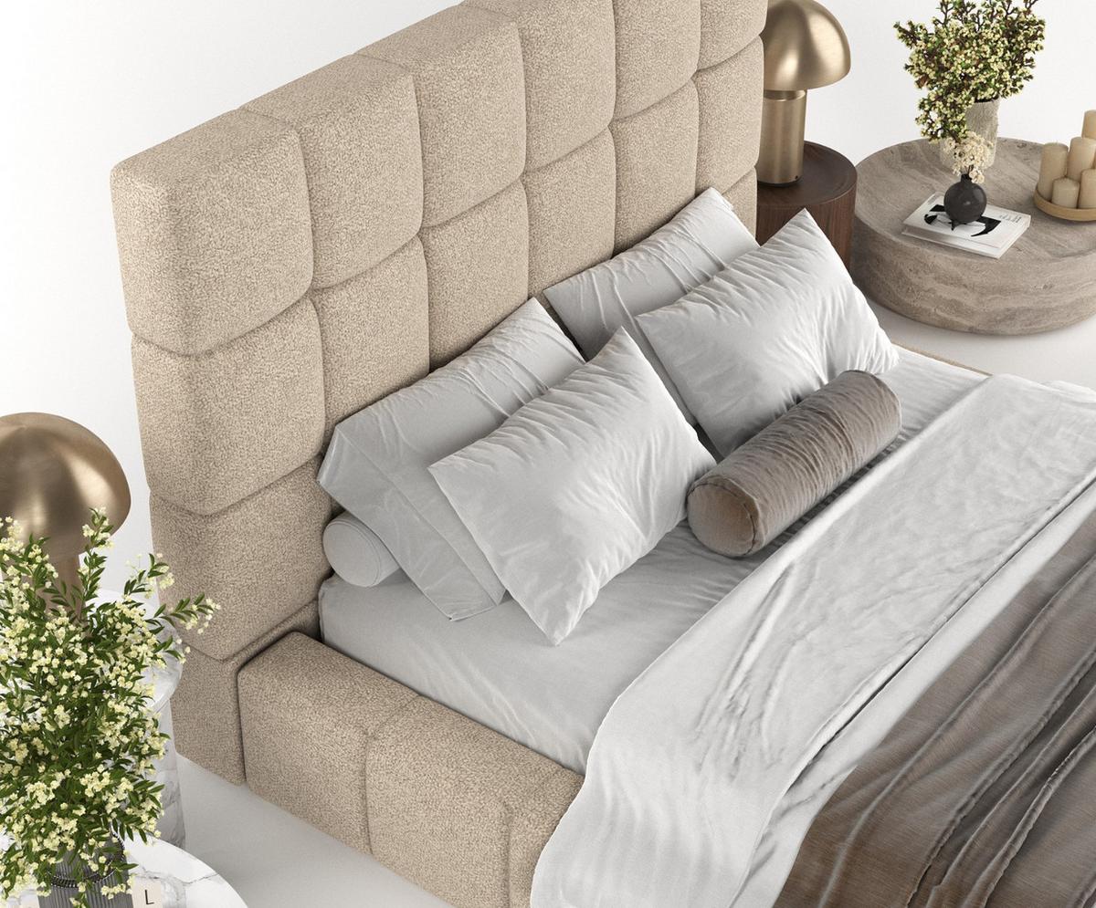 POLSTERBETT Skiathos mit Stauraum 160/200 cm Hellbeige im Bubble Stoff - Sandfarben/Schwarz, Holz/Holzwerkstoff (160/200cm) - AltaBeds