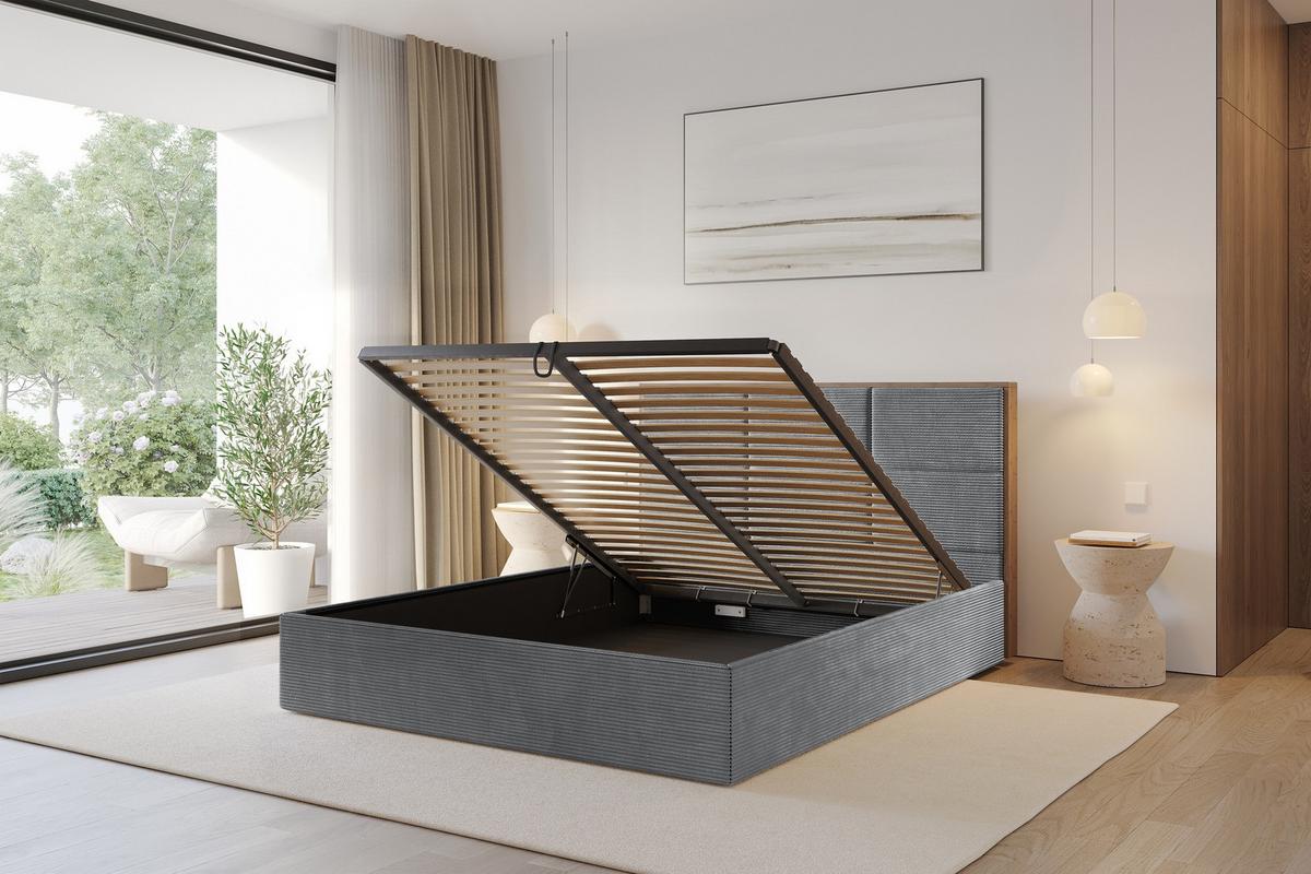 POLSTERBETT mit Bettkasten und Lattenrost, Bett mit Matratze H3/H4 - LILA 140x200 Dunkelgrau - Anthrazit, Holzwerkstoff/Textil (140/200cm) - ALTDECOR