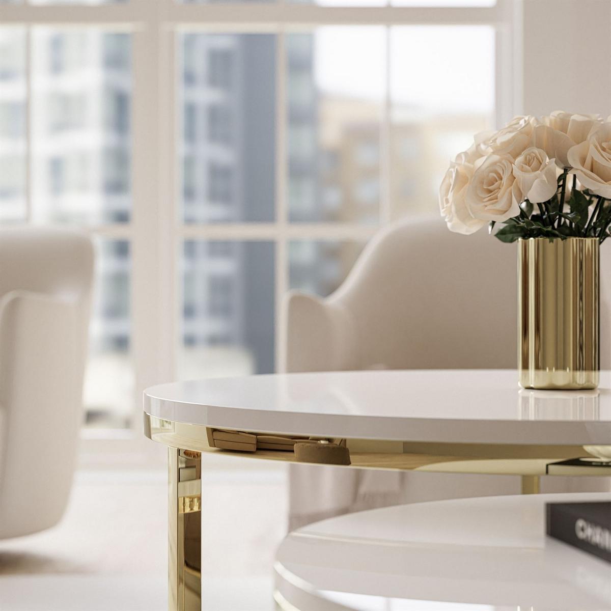 COUCHTISCH CIRI 2-in-1 CHROME gold - Goldfarben/Weiß, Holzwerkstoff (70/70/48cm) - Lookway