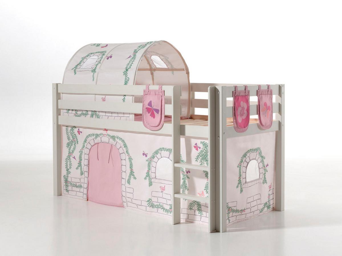 KINDERBETT Karolina 210x114x106 Massivholz Weiß Textilset Burg 4 - Hellgrau/Weiß, Holz (90/200cm) - 58aufmkessel
