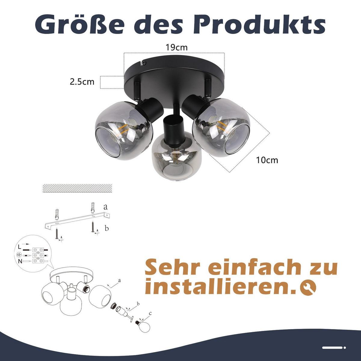 DECKENSTRAHLER Macintyre 3-flammig 19/19/16.5cm - Schwarz, Metall (19/19/16.5cm) - Nettlife