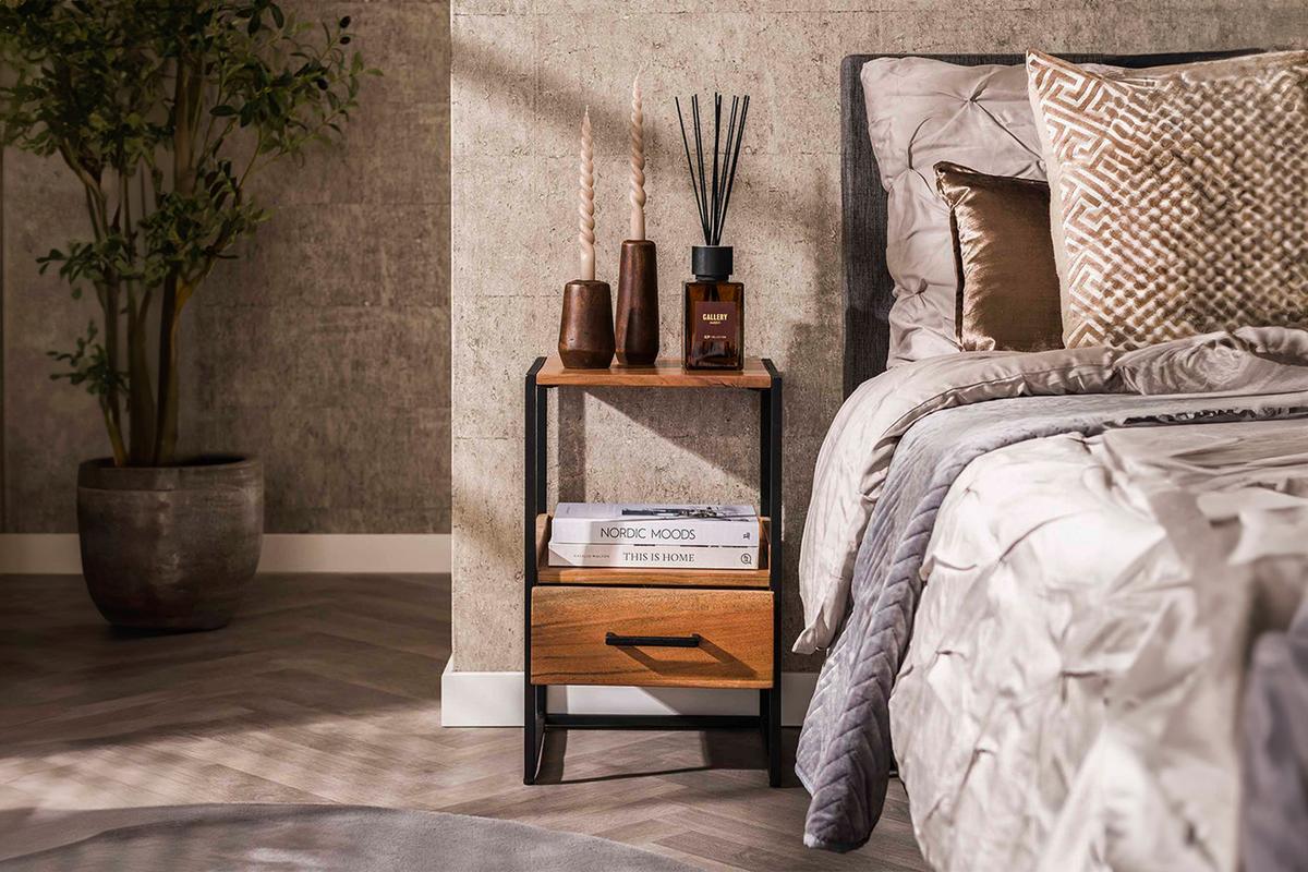 NACHTTISCH SHER Holz Akazie - Zwetschgeholzfarben, Holz (35/55/35cm) - KAWOLA