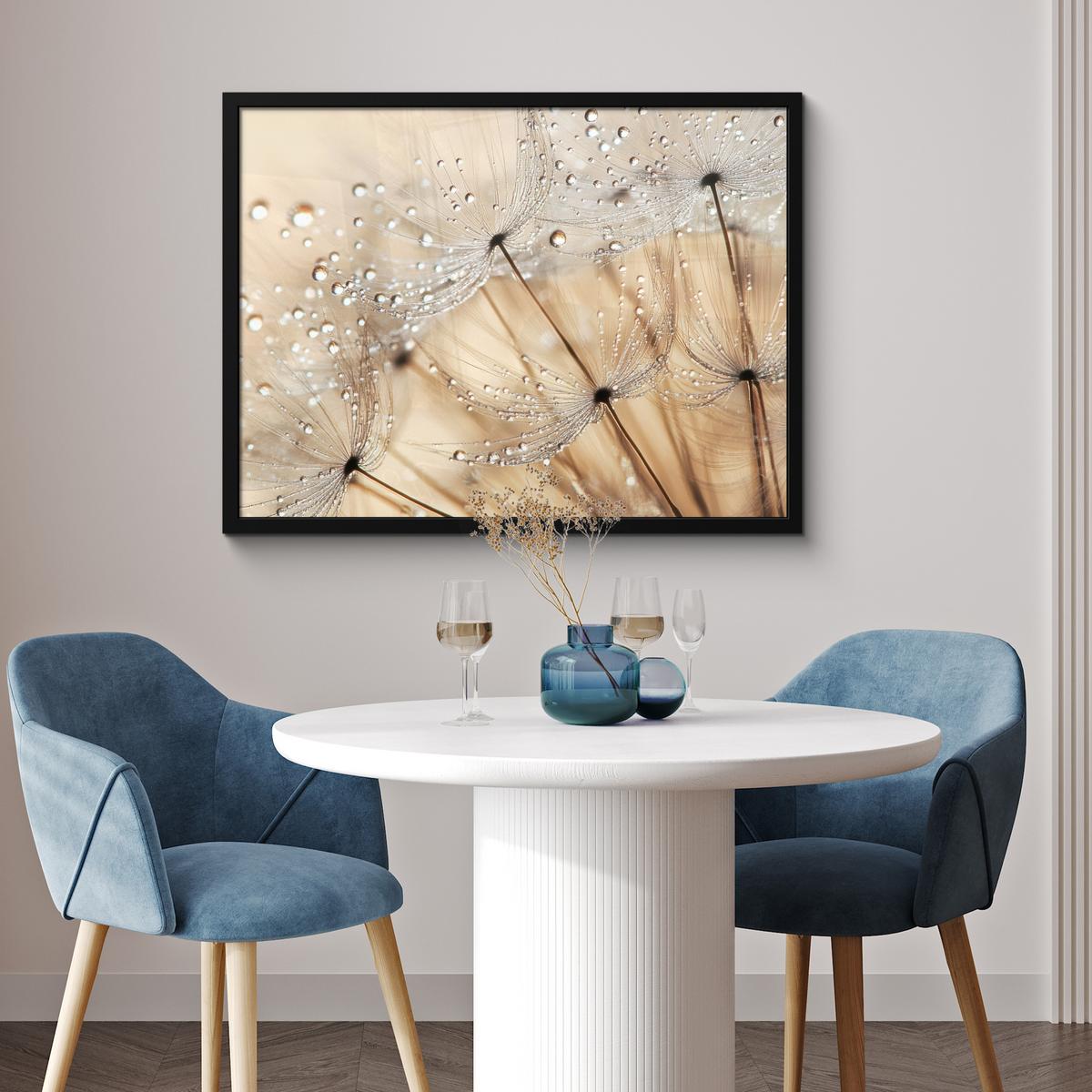 POSTER MIT RAHMENGERAHMTES BILD Löwenzahn - Abstrakt - Natur - Beige 80x60 cm - Braun, Papier (80/60cm) - MuchoWow