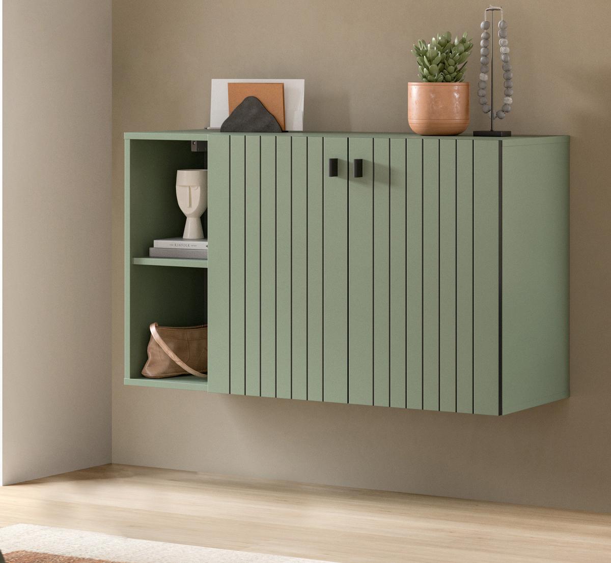 SCHUHSCHRANK grün mit Rillen 106 cm, Flurkommode hängend - Schwarz/Grün, Holzwerkstoff/Metall (106/63/37cm) - Inn.Furn