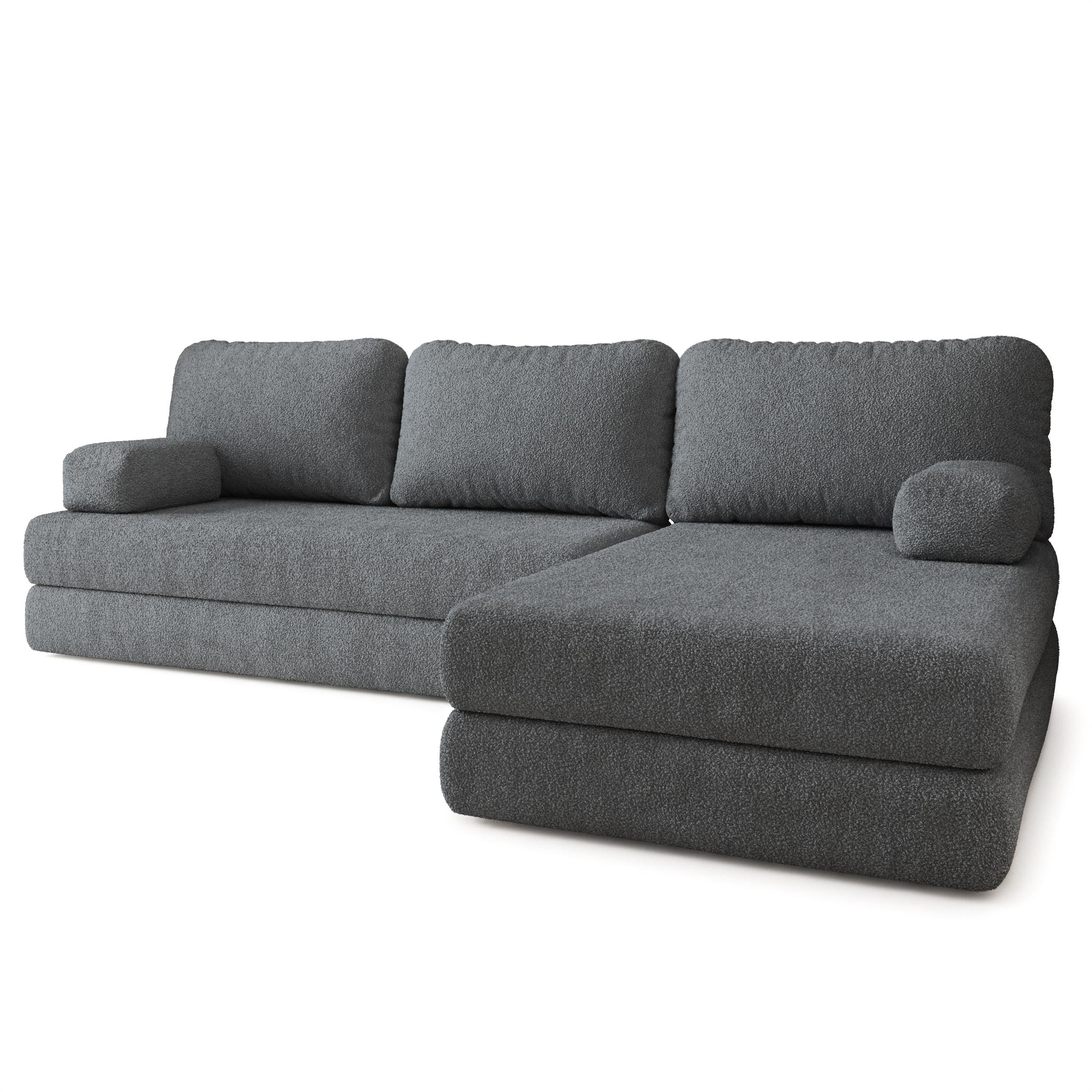 ECKSOFA LEA modulares Boneless Sofa mit Schlaffunktion Grau Boucle-Stoff - Grau, Textil (270/160cm) - MASSENO