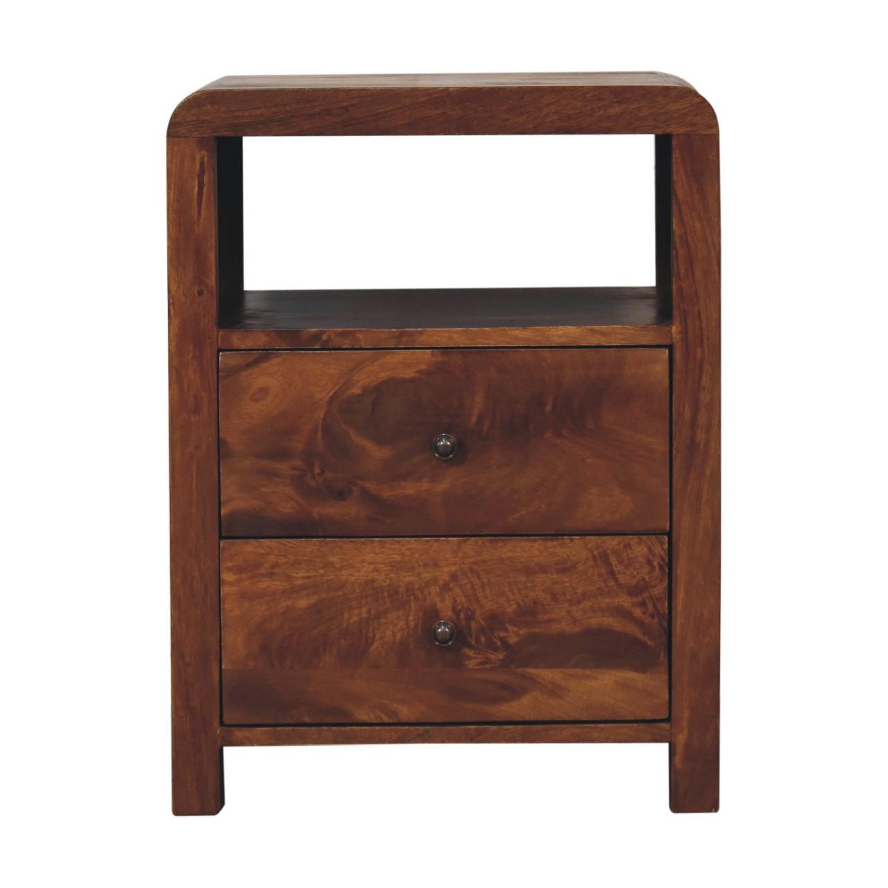 NACHTTISCH Aspen mit 2 Schubladen, 1 Offenes Regal, Braun - Messingfarben/Braun, Mangoholz/Holz (45/60/35cm) - Artisan Furniture