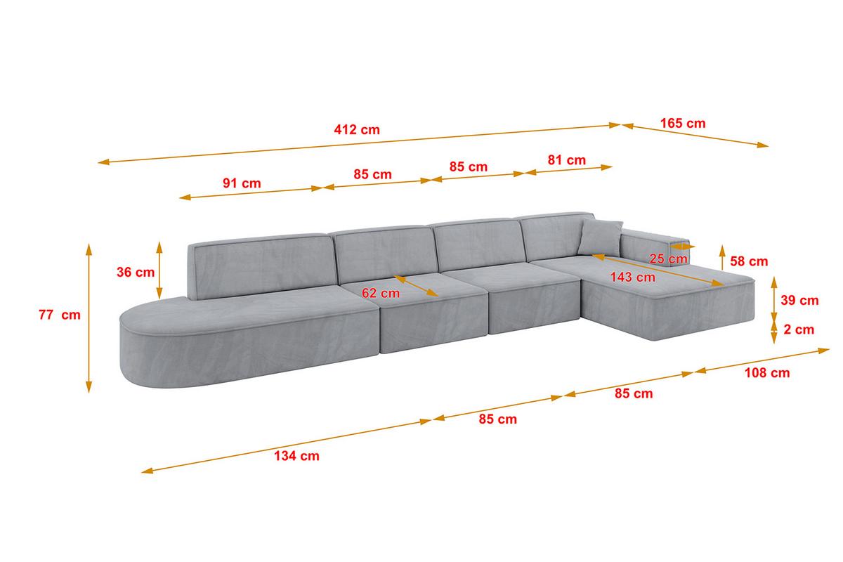 ECKSOFA Ottomane Rechts IREA-L3-v4 - 412x165x77 cm Grau - Titanfarben, Holzwerkstoff/Textil (412/165cm) - ALTDECOR