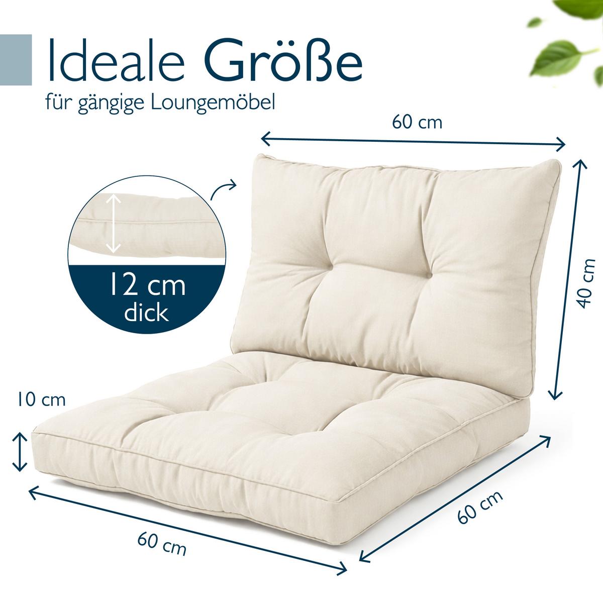 LOUNGEKISSEN Xluna Sitz 60x60x10cm mit Rücken 60x40x12cm Natur (2tlg) - Naturfarben, Textil (60/60cm) - Beautissu 