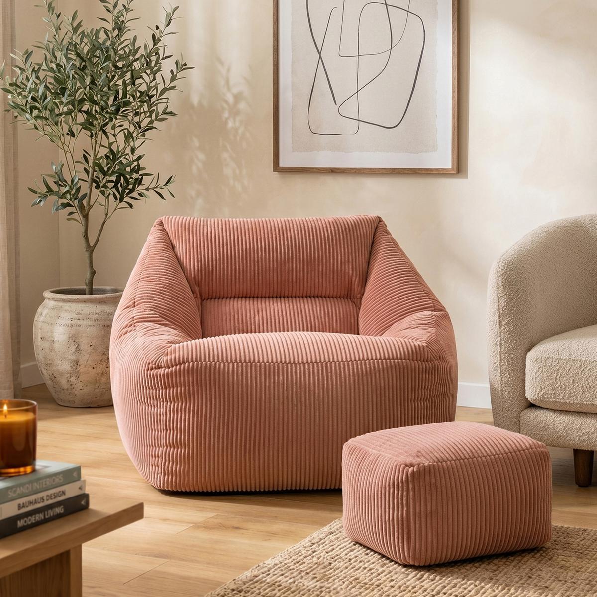 SITZSACK Cord Sessel Natalia mit Hocker - Pink, Textil (97/73/84cm) - icon