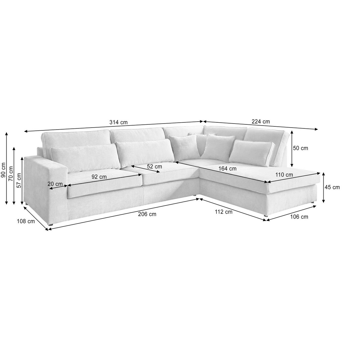 ECKSOFA Parma ohne Schlaffunktion hellgrau rechts - Hellgrau/Schwarz, Textil (314/224cm) - Beautysofa