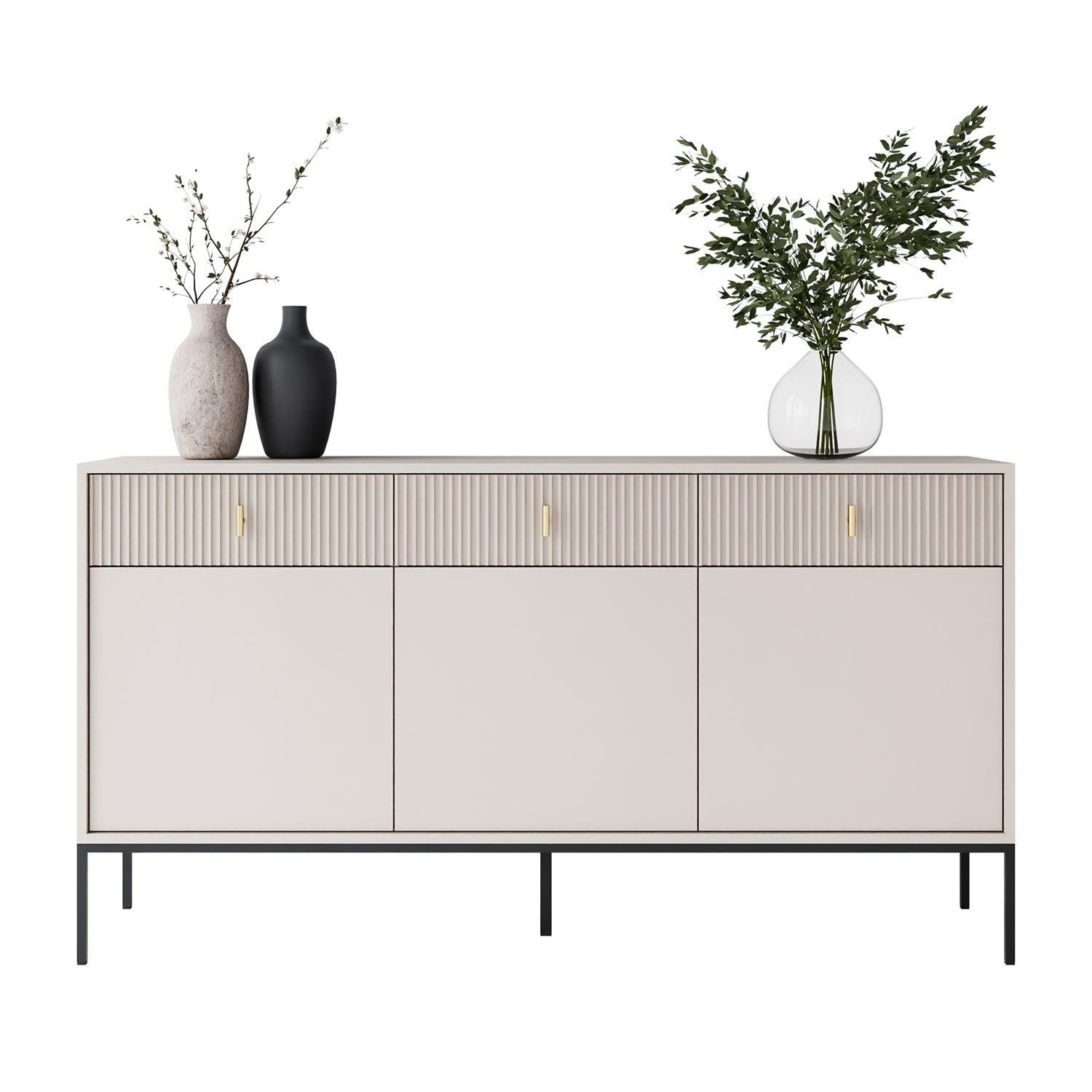 SIDEBOARDS MIDNIGHT 3D3S mit drei Schubladen auf Gestell kaschmir - Kaschmir/Schwarz, Holzwerkstoff (154.5/82.5/39cm) - Lookway