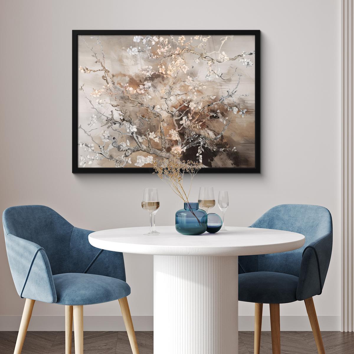 POSTER MIT RAHMENGERAHMTES BILD Mandelblüte - Kunst - Van Gogh - Beige - Abstrakt 80x60 cm - Braun, Papier (80/60cm) - MuchoWow
