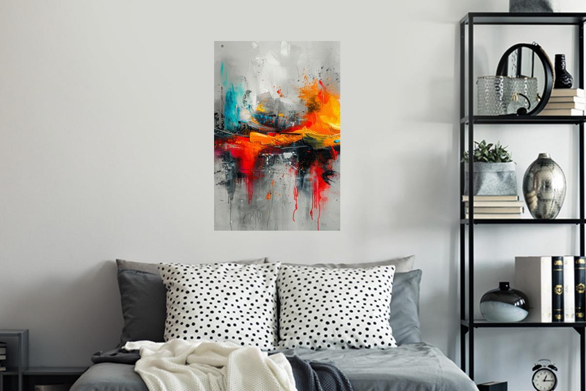WANDTATTOO Moderne Kunst - Orange - Grau - Abstrakt Wandbild 40x60 cm - Hellgrau, Kunststoff (40/60/0.1cm) - MuchoWow