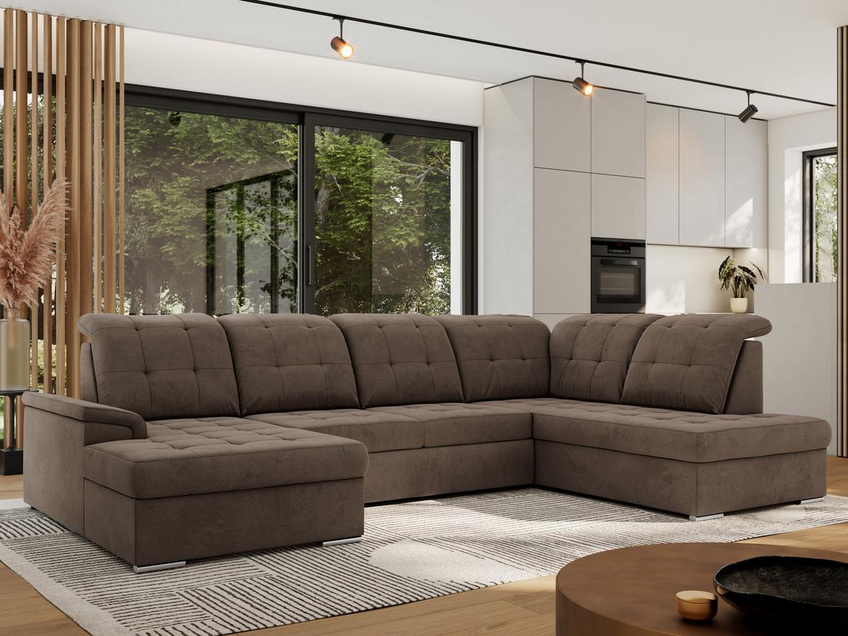 WOHNLANDSCHAFT MADRITO U - Braun Velorus - Rechts - Silberfarben/Braun, Textil/Metall (323/89/204cm) - MKS