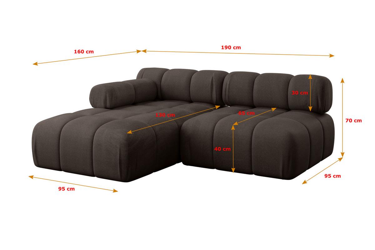 ECKSOFA modulares Sofa Razon-L1 - 190x160x70 cm Braun Velours - Braun, Holzwerkstoff/Textil (190/160cm) - ALTDECOR