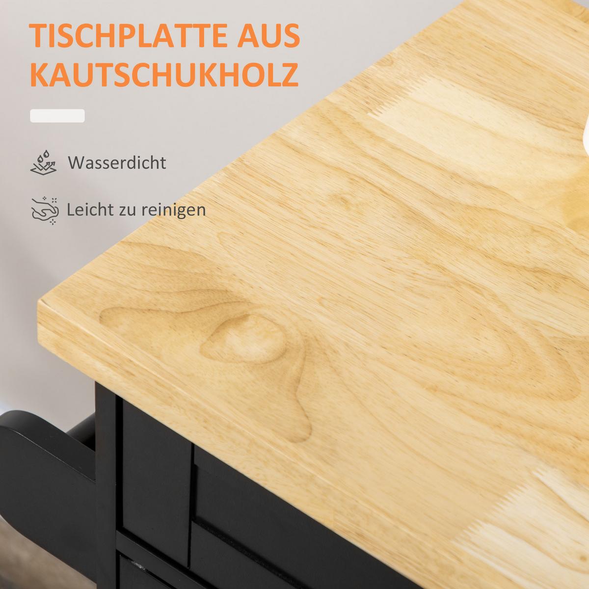KÜCHENWAGEN, Gummiholz, Schwarz, 109 x 40 x 89 cm - Schwarz, Holzwerkstoff (40/89/109cm) - HOMCOM