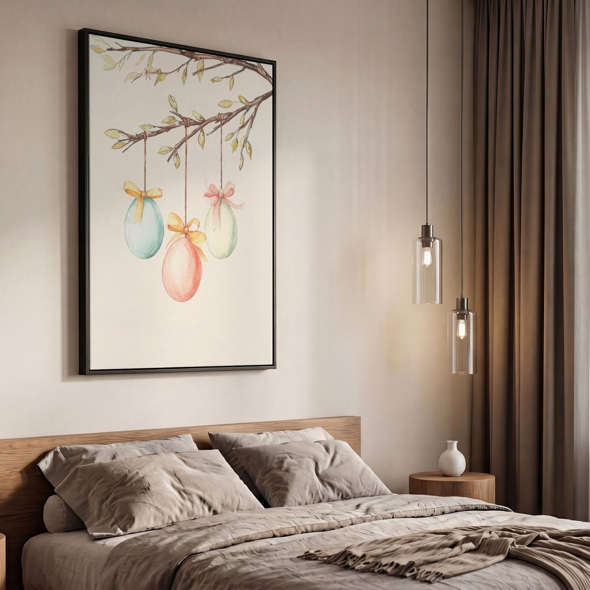 LEINWAND Bilder mit Rahmen - Osterkuchen - Schleife - Eier - 60x90 - Creme, Textil (60/90cm) - MuchoWow