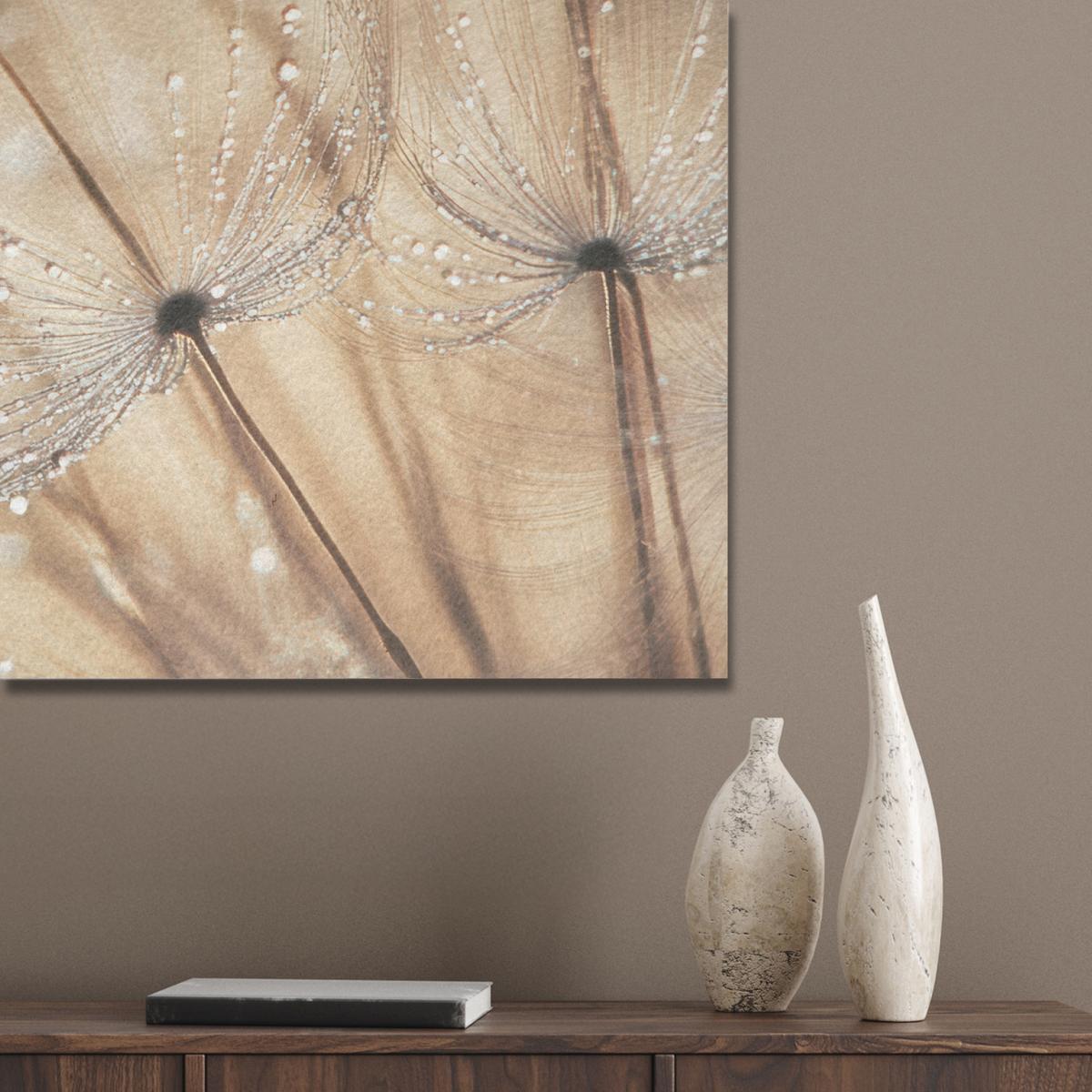 AKUSTIKBILD Löwenzahn - Abstrakt - Natur - Beige Gemälde 80x60 cm - Braun, Kunststoff (80/60/0.9cm) - MuchoWow