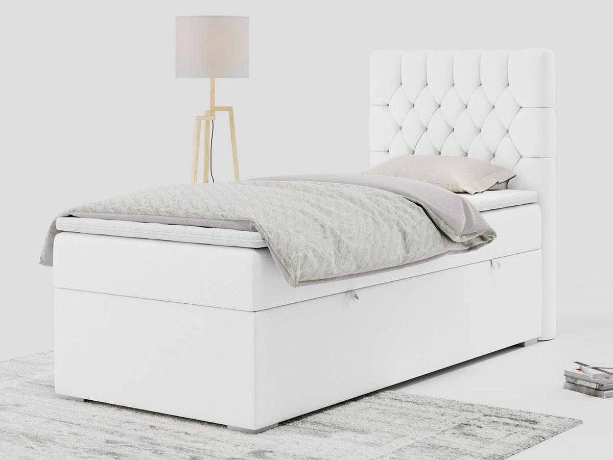 BOXBETT PERA 90/200 Weiß Kunstleder - H4 - Rechts Seite - Weiß, Holz/Textil (90/200cm) - MKS