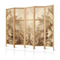 PARAVENT Japanischer 5-tlg 225x172 cm Beige Pflanzen Ornamente - Beige, Holz/Textil (225/172/3cm) - Muralo