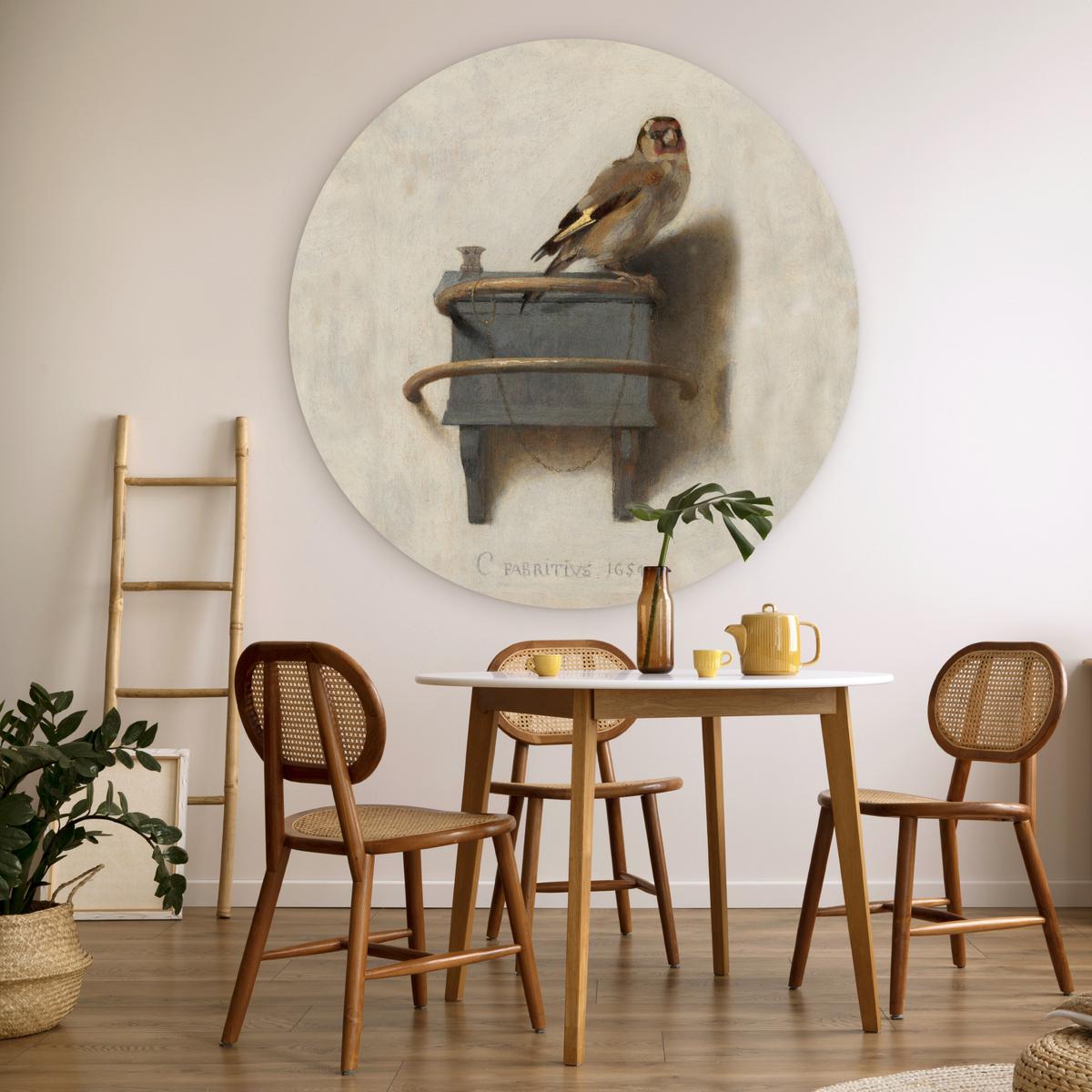WANDBILD Stieglitz - Alter Meister - Carel Fabritius Wandbild 120x120 cm - Grau, Kunststoff (120/120cm) - MuchoWow