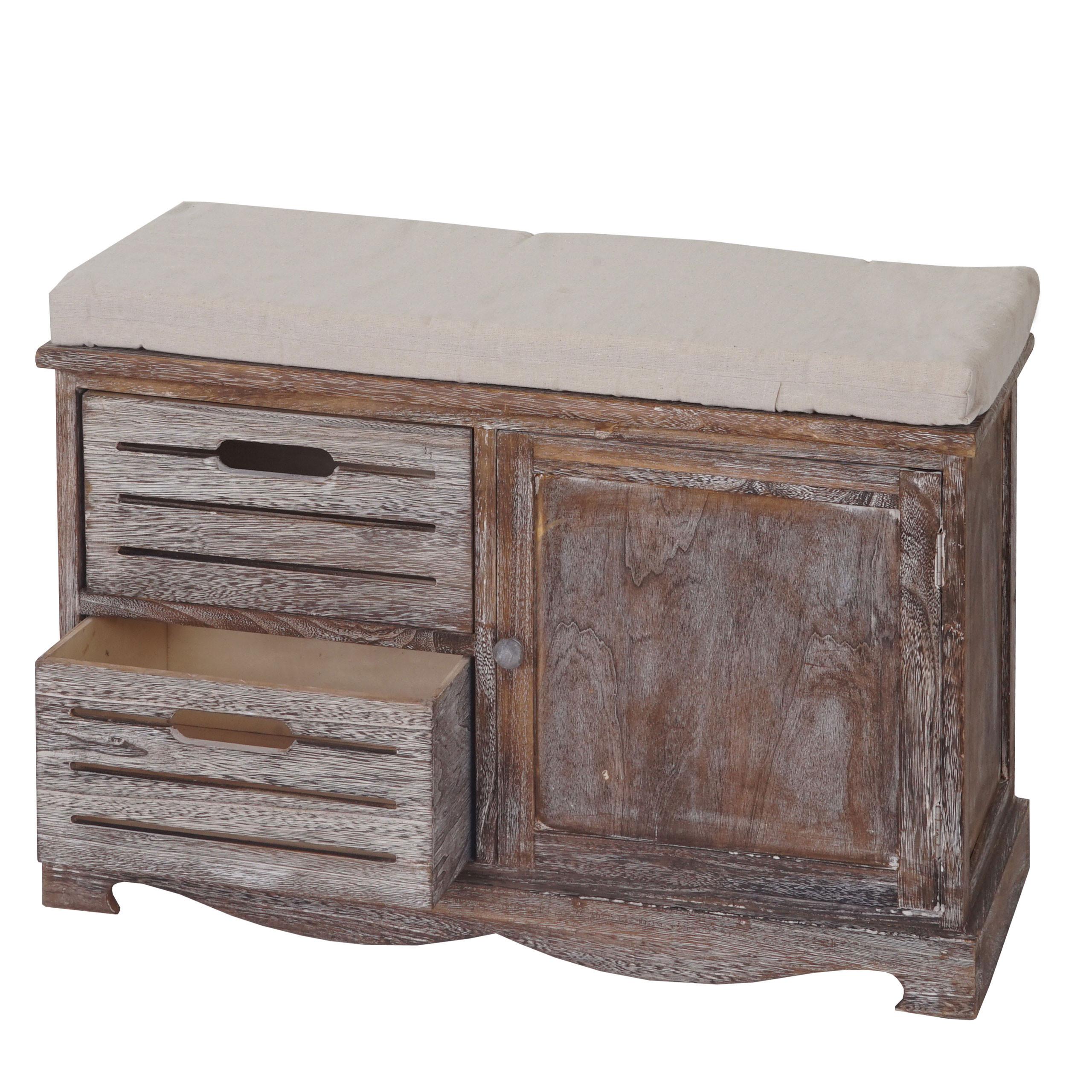 SITZBANK SHABBY-LOOK Braun, Cremeweiß - Creme/Braun, Holz (71/49/32cm) - MCW