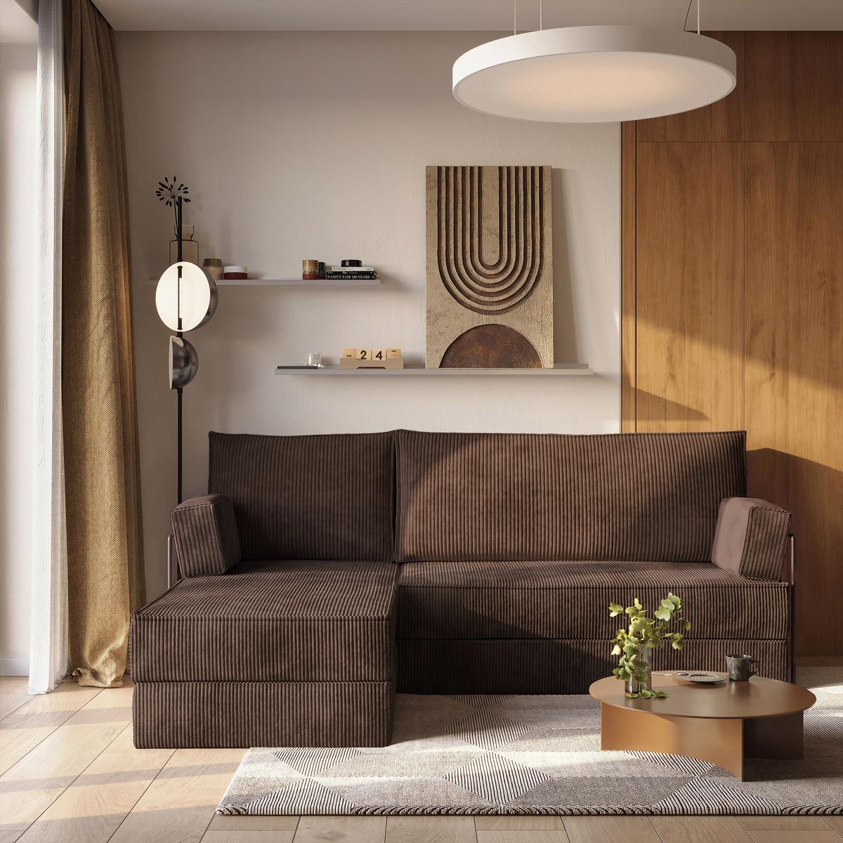 ECKSOFA NOTIA modulares Boneless Sofa mit Schlaffunktion Braun Kordstoff - Braun, Textil (200/120cm) - MASSENO