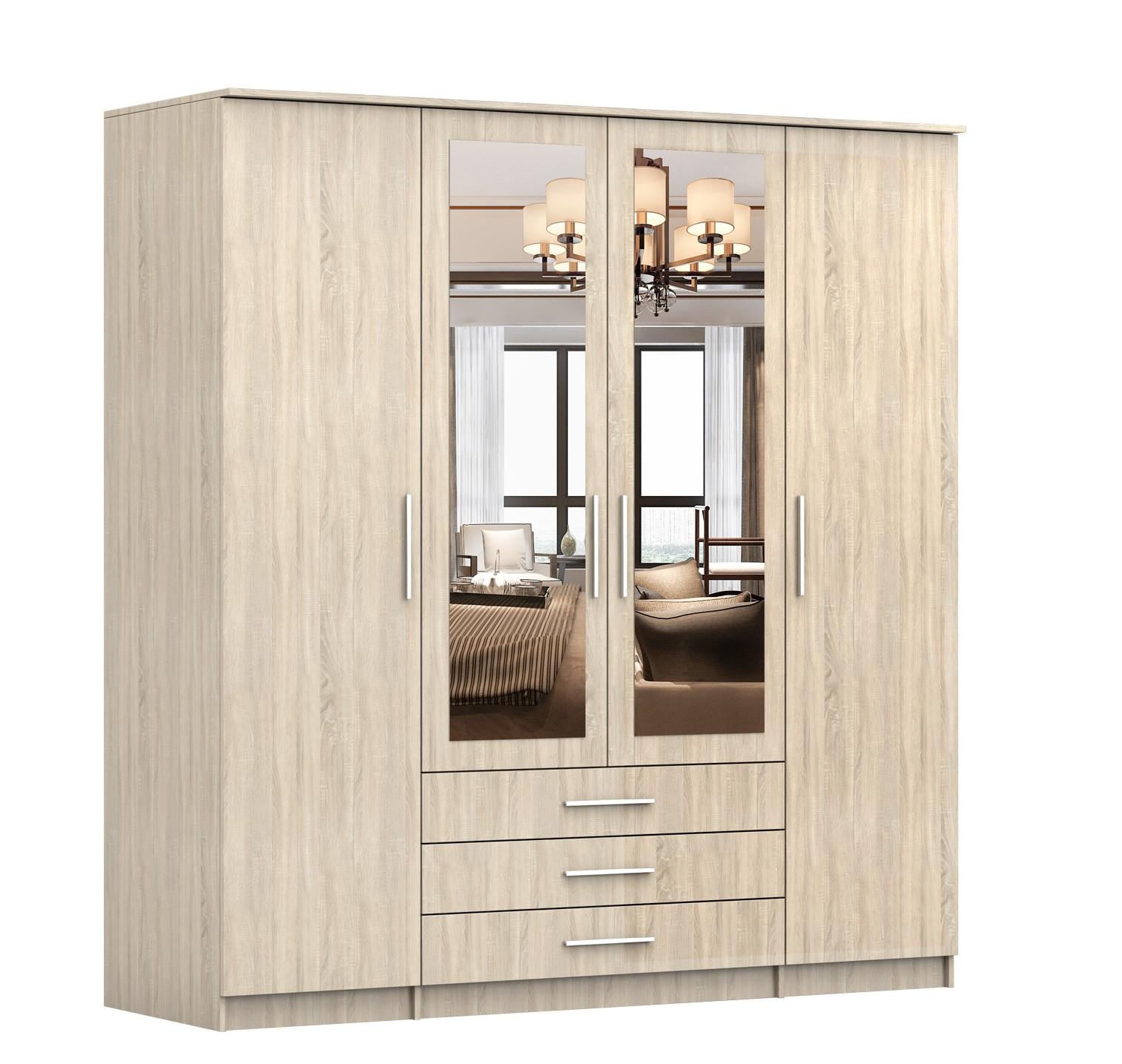 DREHTÜRENSCHRANK 200/207/57/61 cm Szantal 4D Sonoma/Sonoma - Alufarben/Sonoma Eiche, Glas/Holzwerkstoff (200/210/59cm) - imoebel24