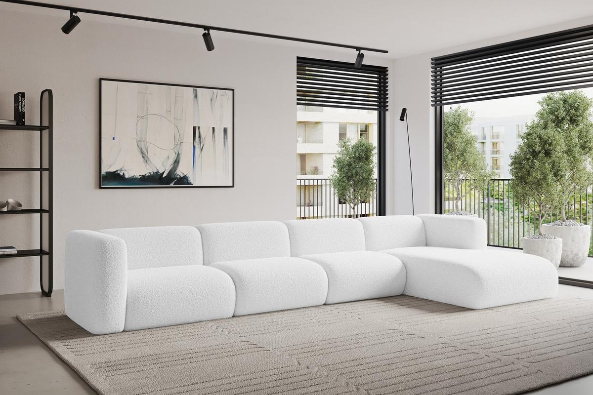 ECKSOFA Ottomane Rechts MIRA-L3 409x179x70 Weiß Bouclé - Schwarz/Weiß, Holzwerkstoff/Kunststoff (409/179cm) - ALTDECOR