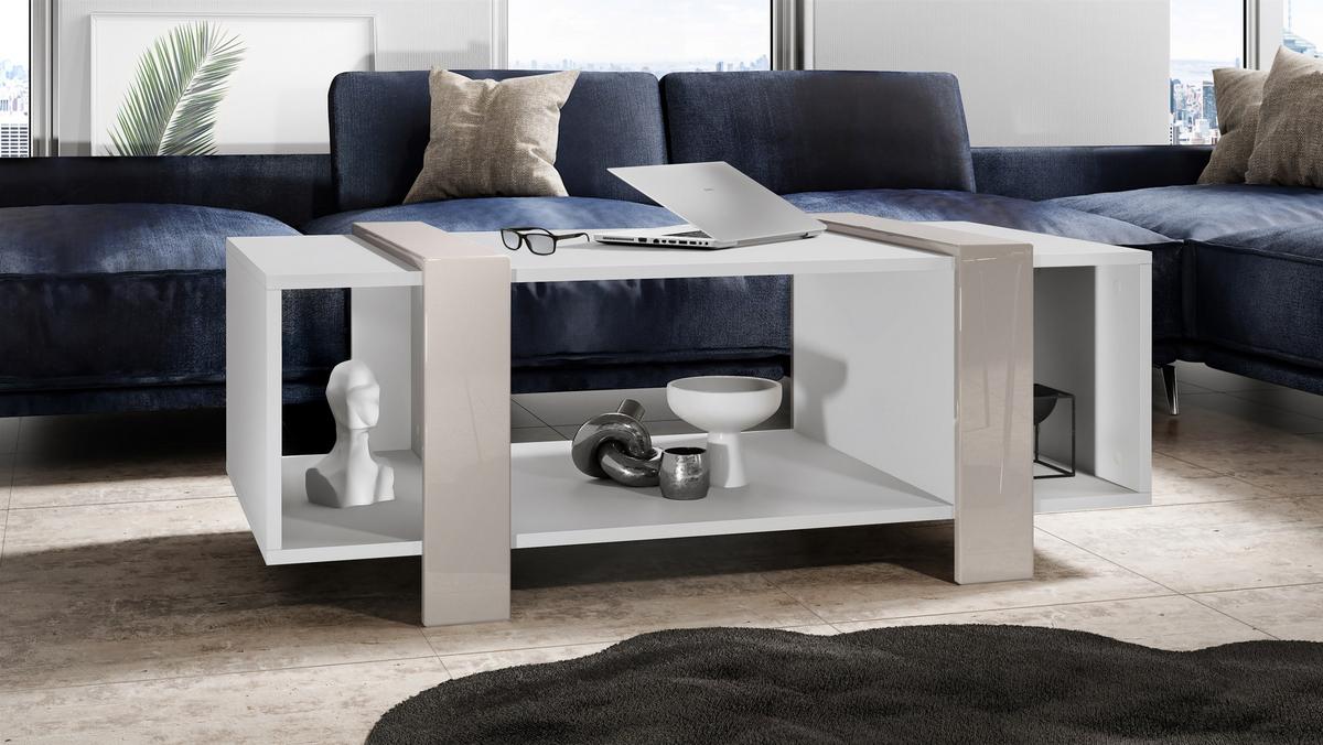 COUCHTISCH Ida Blenden in Sandgrau Hochglanz - Sandfarben, Holzwerkstoff (56.5/110.5/42cm) - Vladon