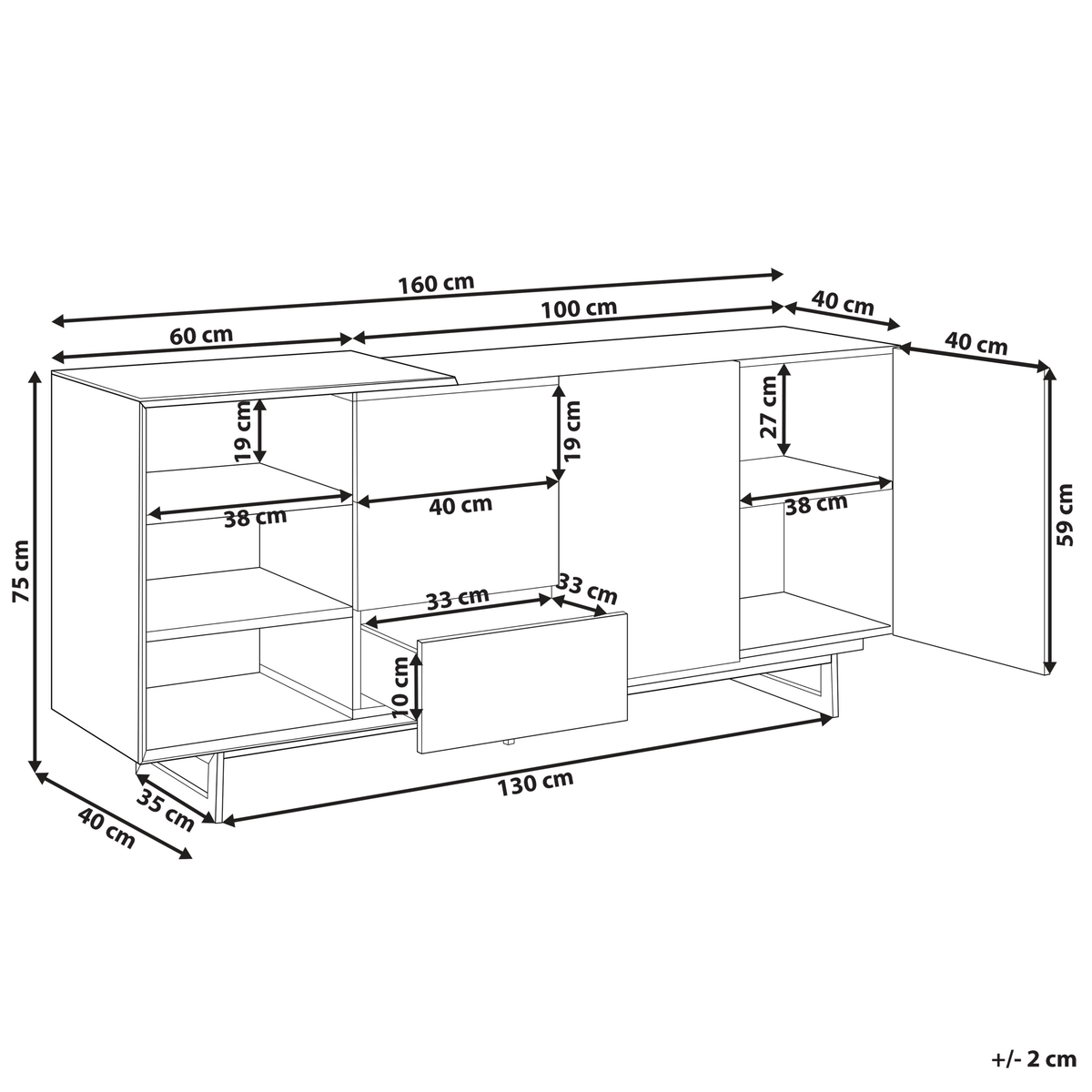SIDEBOARD mit 2 Türen Braun/Schwarz Fiora - Braun, Holzwerkstoff (160/75/40cm) - Beliani