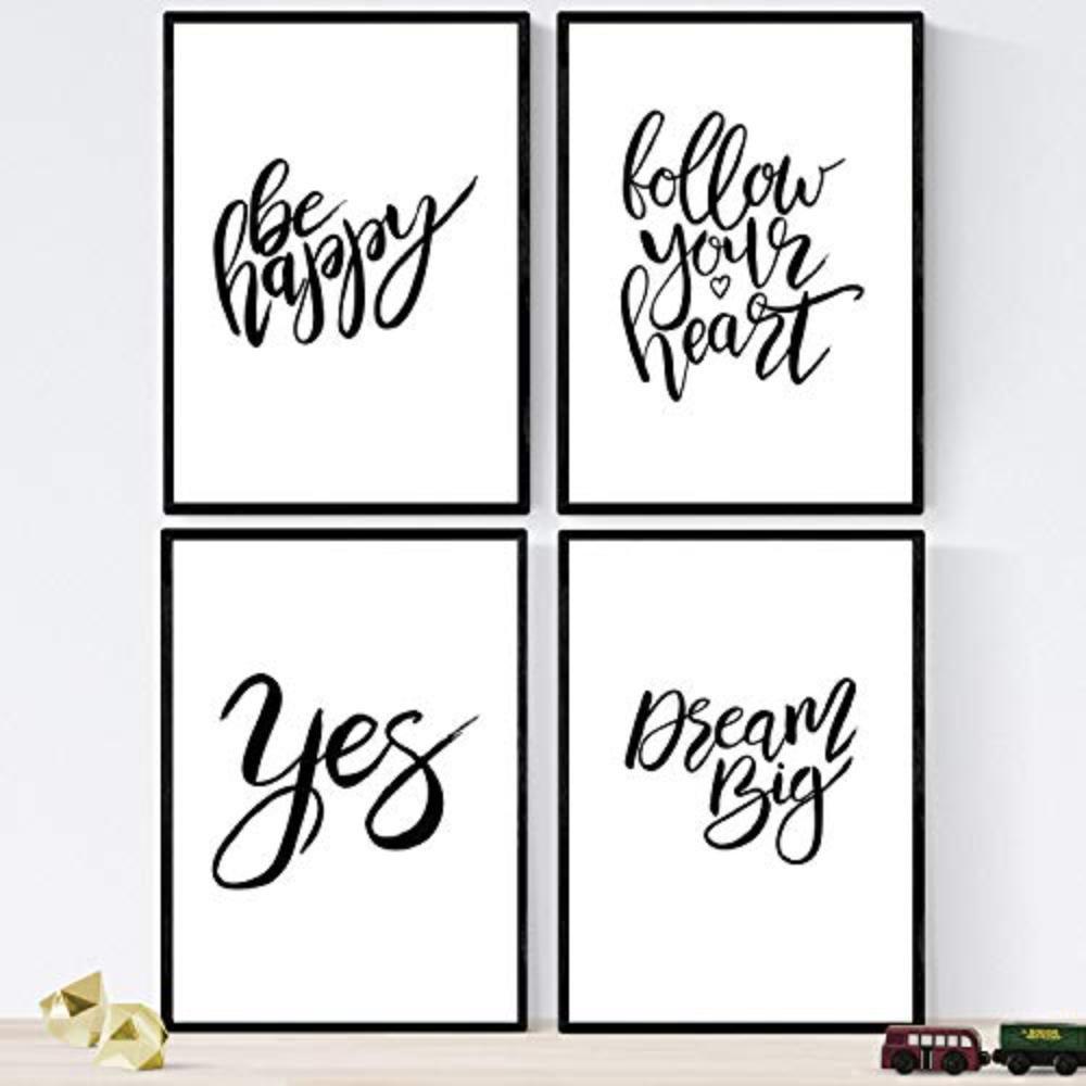 POSTER Set mit 4 glücklich und bunt Dream Big A3 Rahmenlos - Klar, Papier (29.7/3cm) - Nacnic