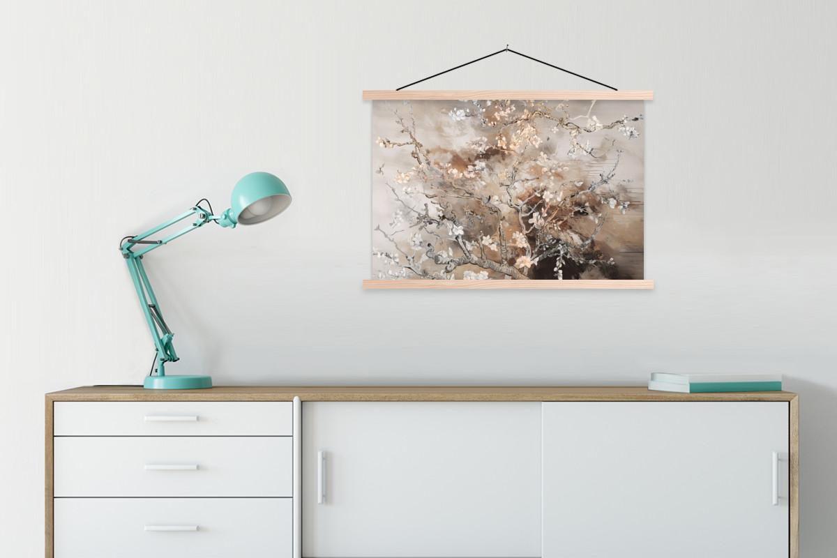POSTER MIT MAGNETLEISTEN Mandelblüte - Kunst - Van Gogh - Beige - Abstrakt Wanddeko 90x60 cm - Braun, Textil (90/60/0.15cm) - MuchoWow