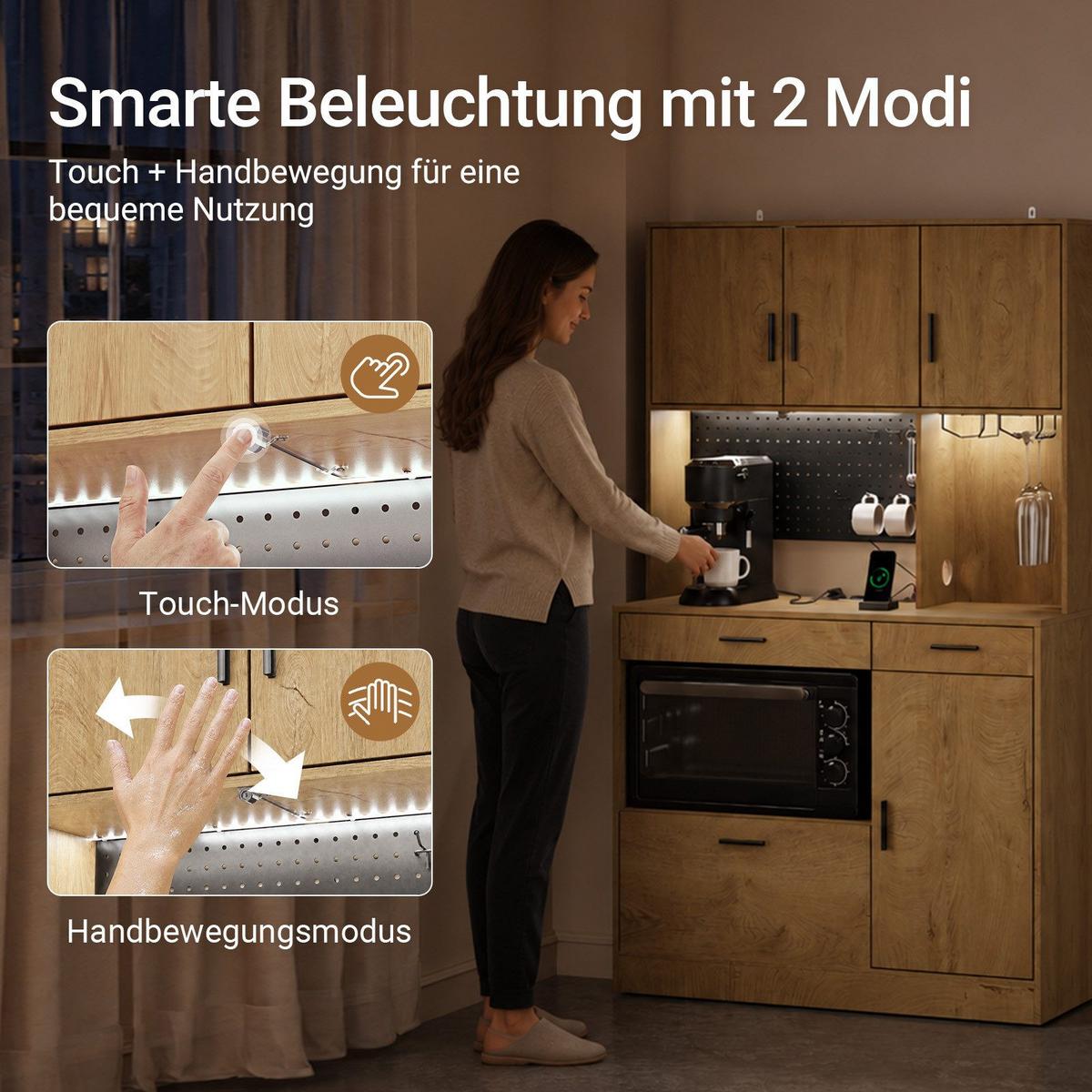 KÜCHENHOCHSCHRANK mit Aufbewahrung und Steckdosen FSB98-L-E-N - Naturfarben, Holzwerkstoff (100/170/40cm) - SoBuy